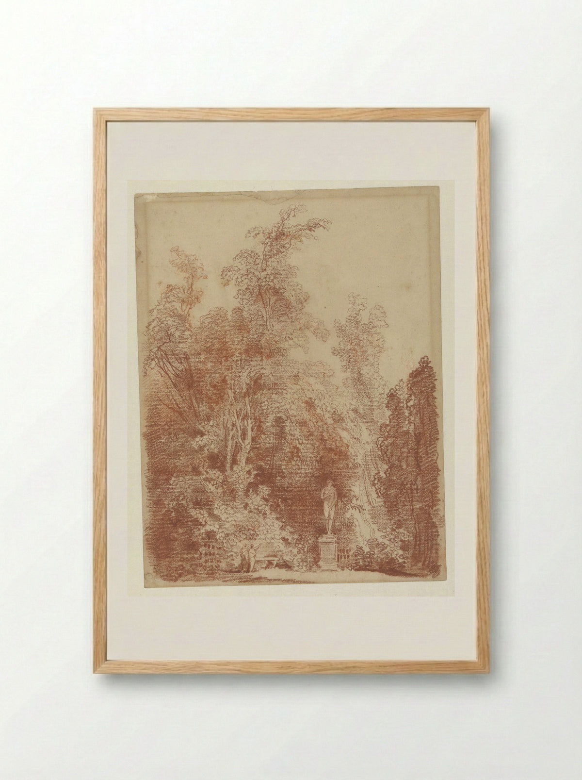 Gezicht in een park met een Venusbeeld - Hubert Robert - Framed Print Wood