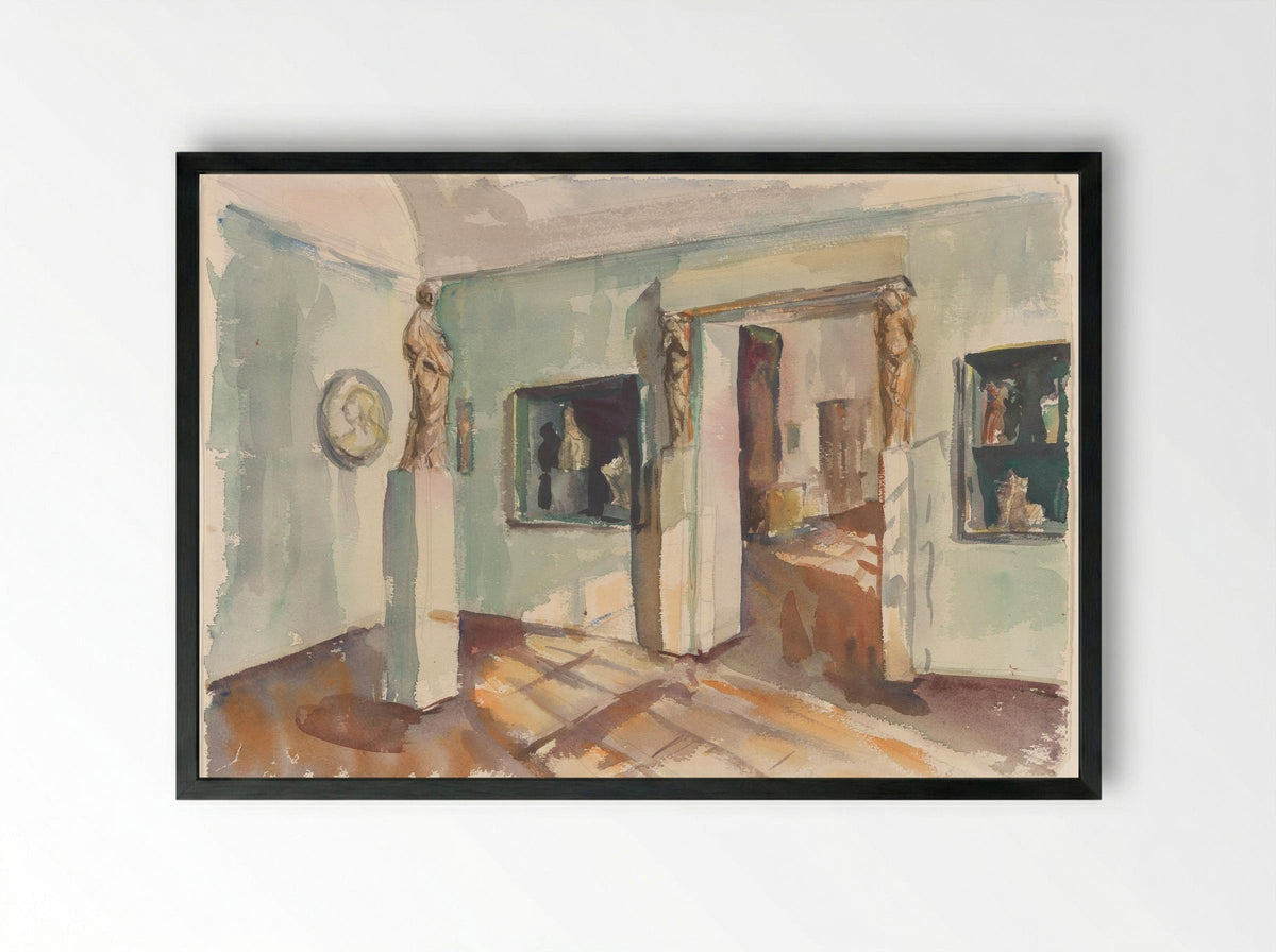 Gezicht in een zaal van het Rijksmuseum: beeldhouwwerken - Constantia van Lynden - Framed Print Black