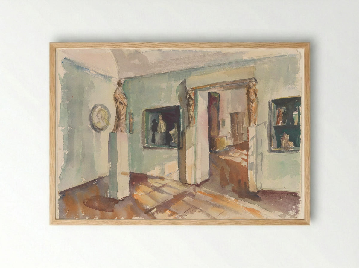 Gezicht in een zaal van het Rijksmuseum: beeldhouwwerken - Constantia van Lynden - Framed Print Wood