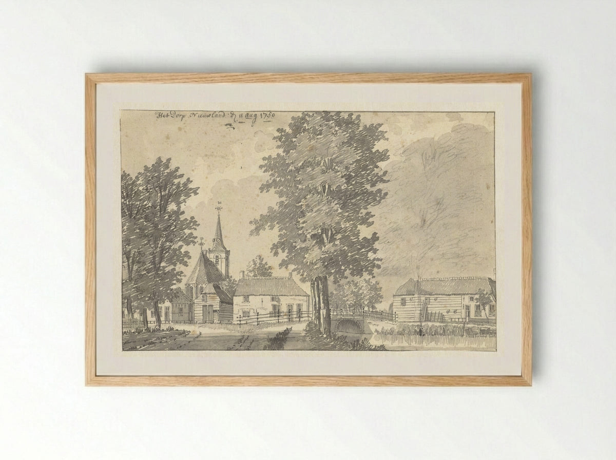 Gezicht in het dorp Nieuwland, met de kerk - Jan de Beijer - Framed Print Wood
