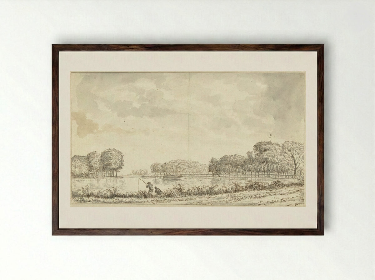 Gezicht langs de Amstel - Jan Gabrielsz. Sonjé - Framed Print Dark Wood