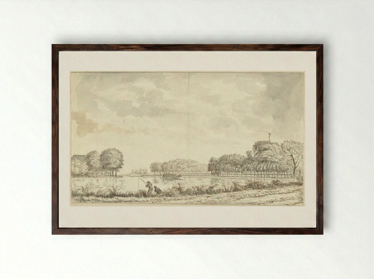 Gezicht langs de Amstel - Jan Gabrielsz. Sonjé - Framed Print Dark Wood