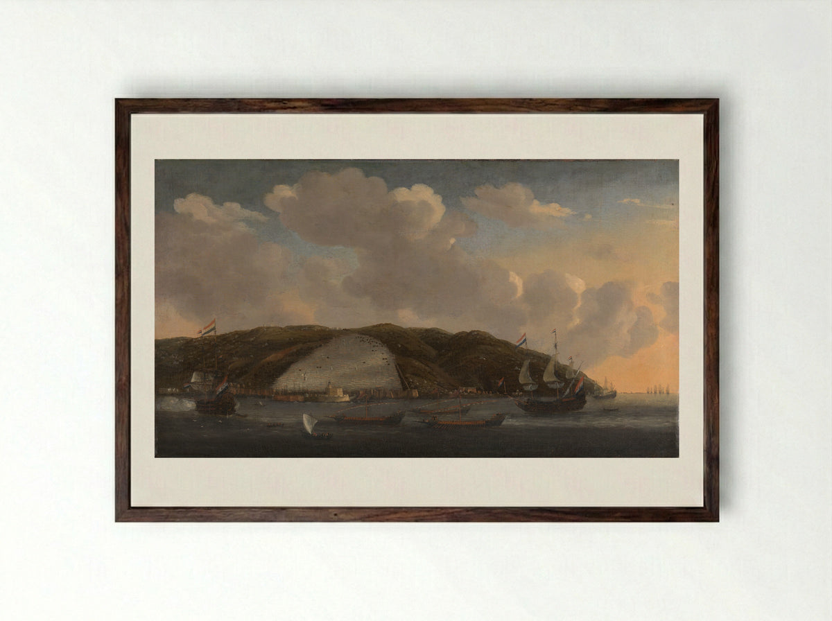 Gezicht op Algiers met Michiel Adriaenszoon de Ruyters schip 'De Liefde' - Admiraliteit van Amsterdam - Framed Print Dark Wood