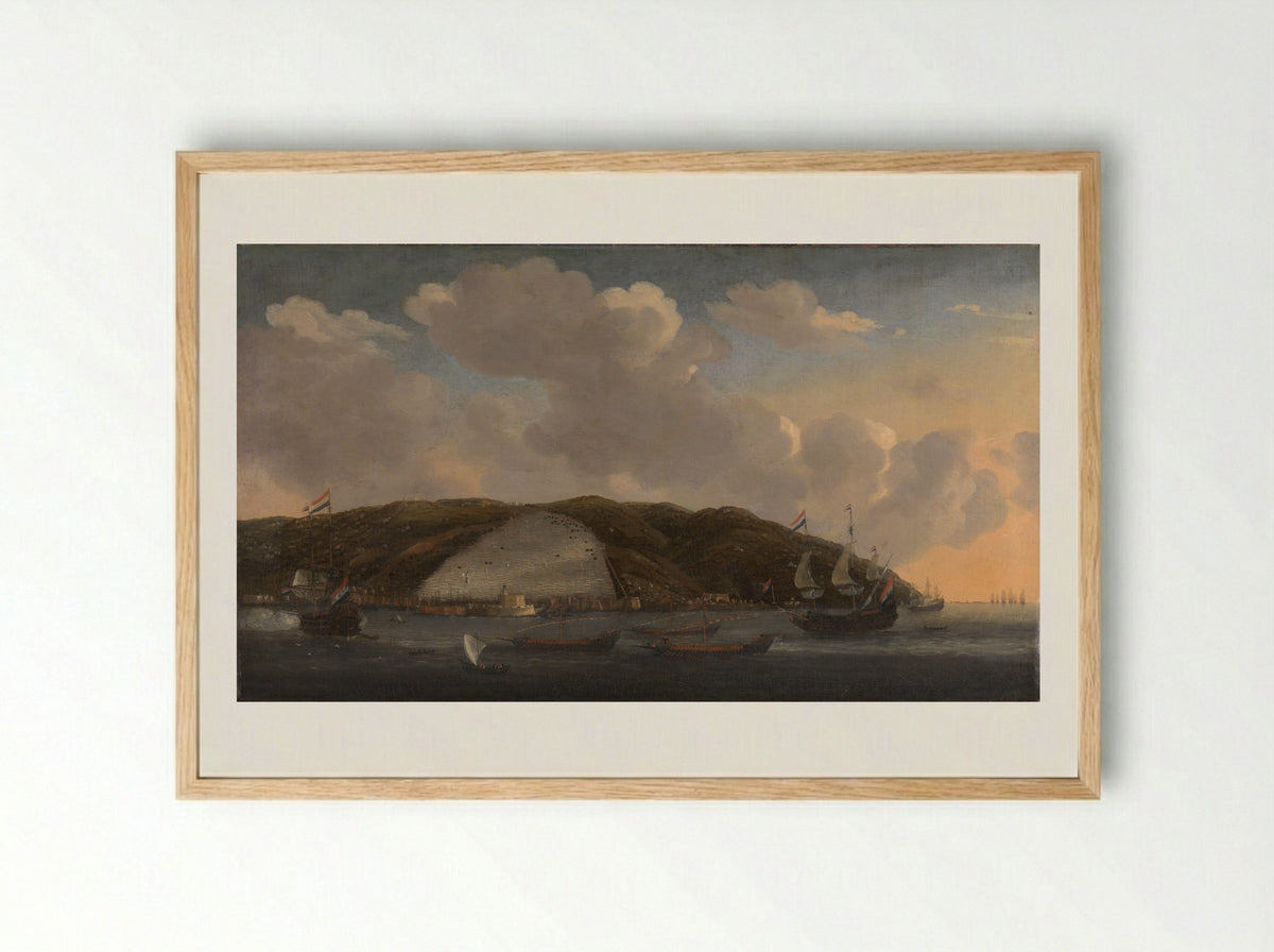 Gezicht op Algiers met Michiel Adriaenszoon de Ruyters schip 'De Liefde' - Admiraliteit van Amsterdam - Framed Print Wood