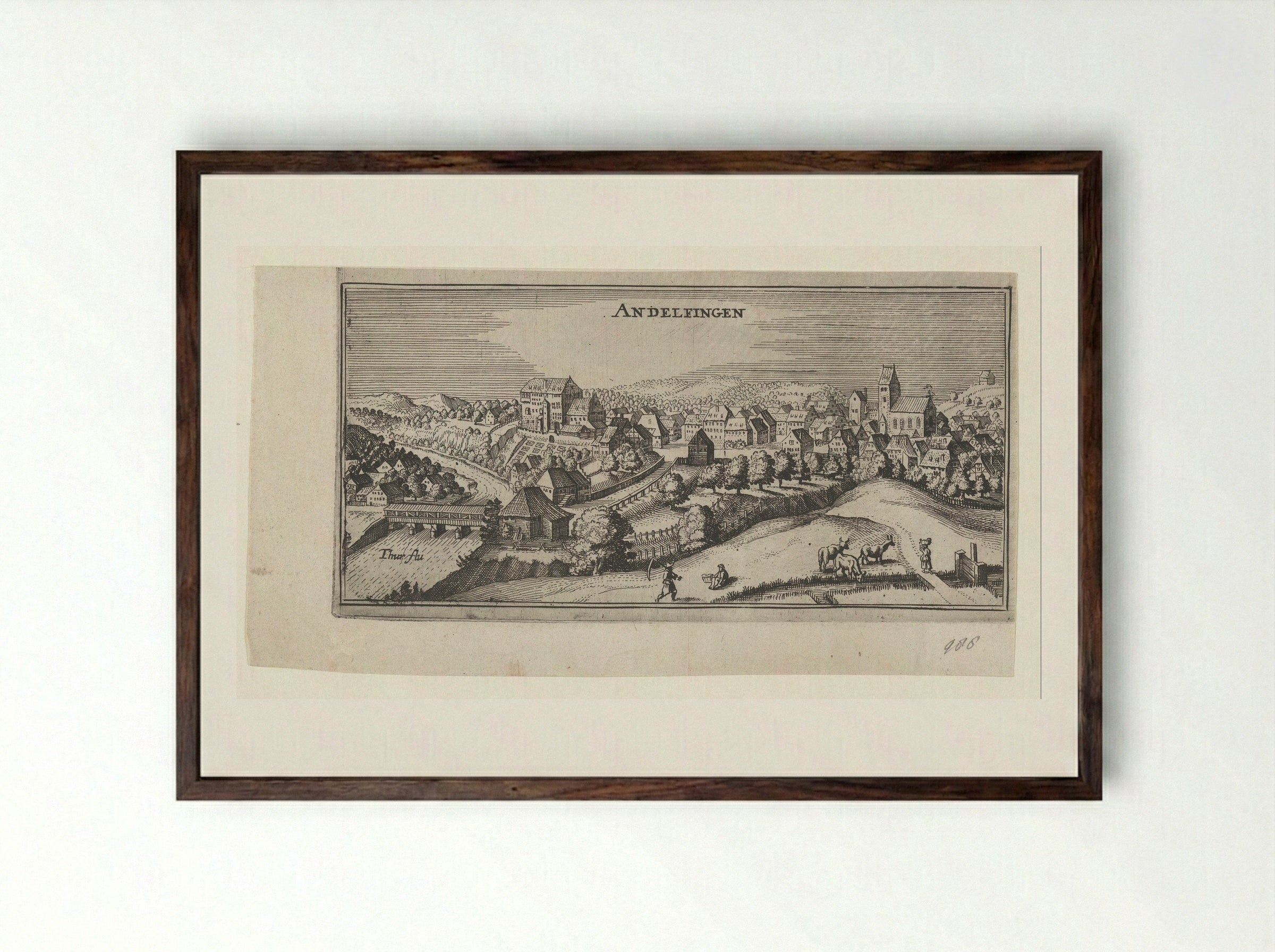 Gezicht op Andelfingen - Matthäus Merian (I) - Framed Print Dark Wood