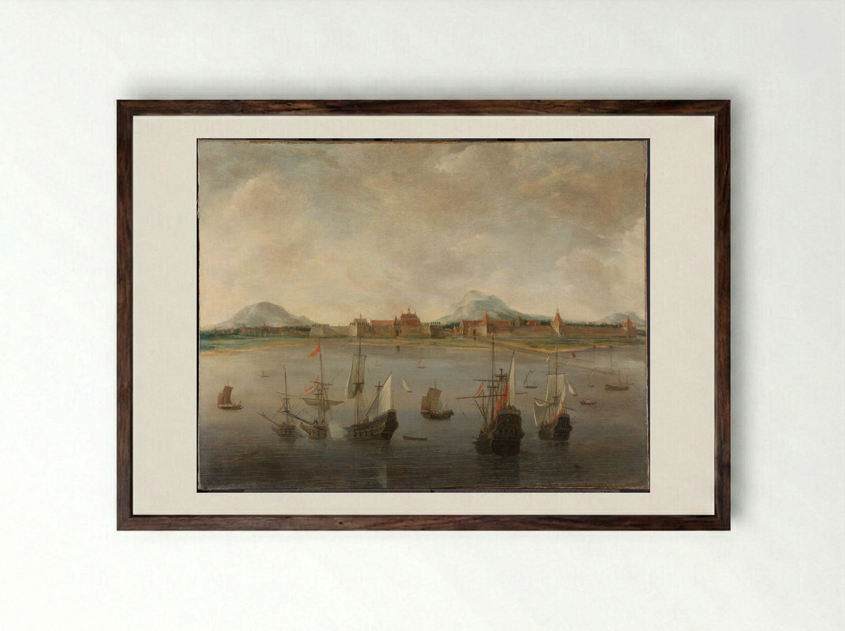 Gezicht op Batavia - Hendrick Jacobsz. Dubbels - Framed Print Dark Wood