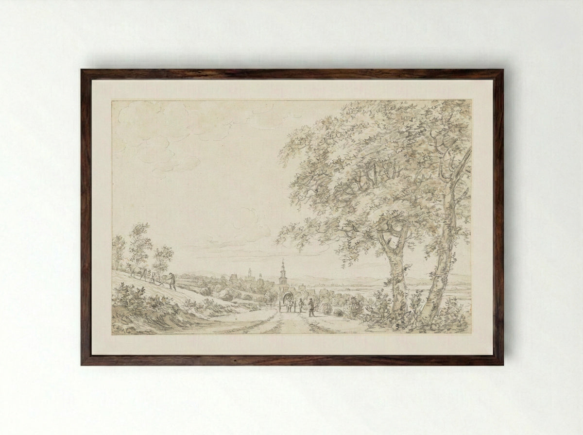 Gezicht op Bergen-Enkheim, bij Frankfurt - Johann Goll van Frankenstein (I) - Framed Print Dark Wood
