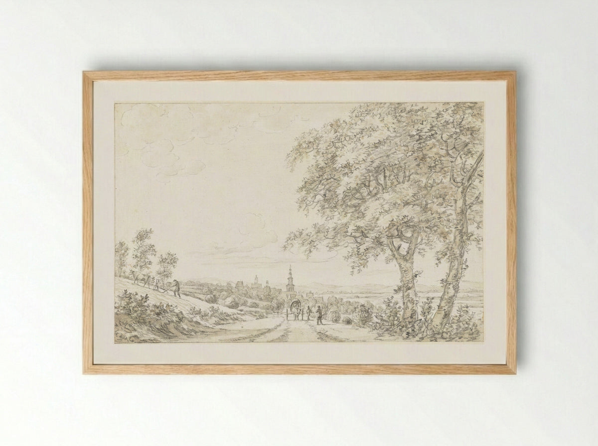 Gezicht op Bergen-Enkheim, bij Frankfurt - Johann Goll van Frankenstein (I) - Framed Print Wood