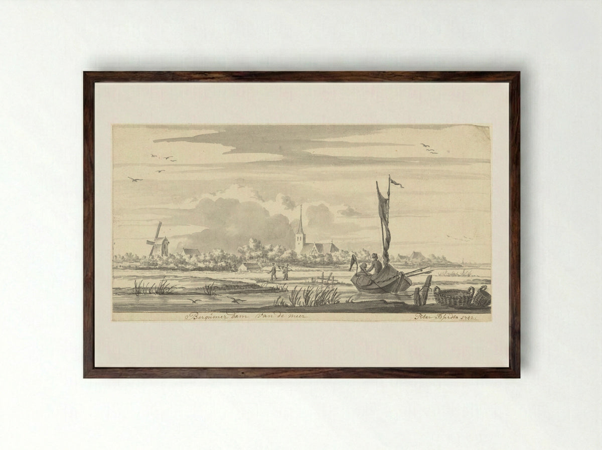 Gezicht op Bergumerdam, vanaf het Bergumermeer - Pieter Idserts - Framed Print Dark Wood