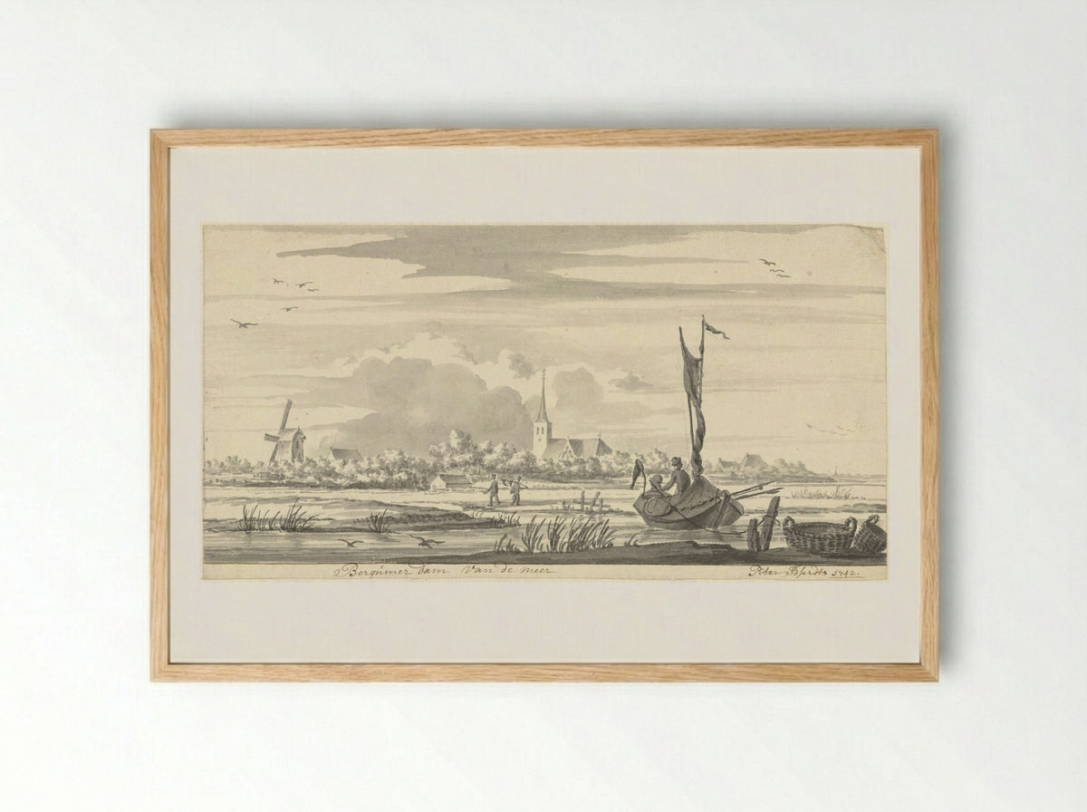 Gezicht op Bergumerdam, vanaf het Bergumermeer - Pieter Idserts - Framed Print Wood