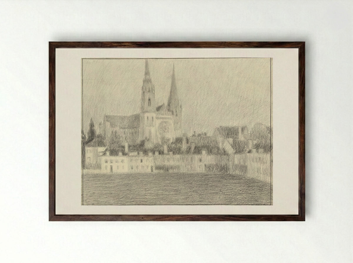 Gezicht op Chartres - Henri Eugène Le Sidaner - Framed Print Dark Wood
