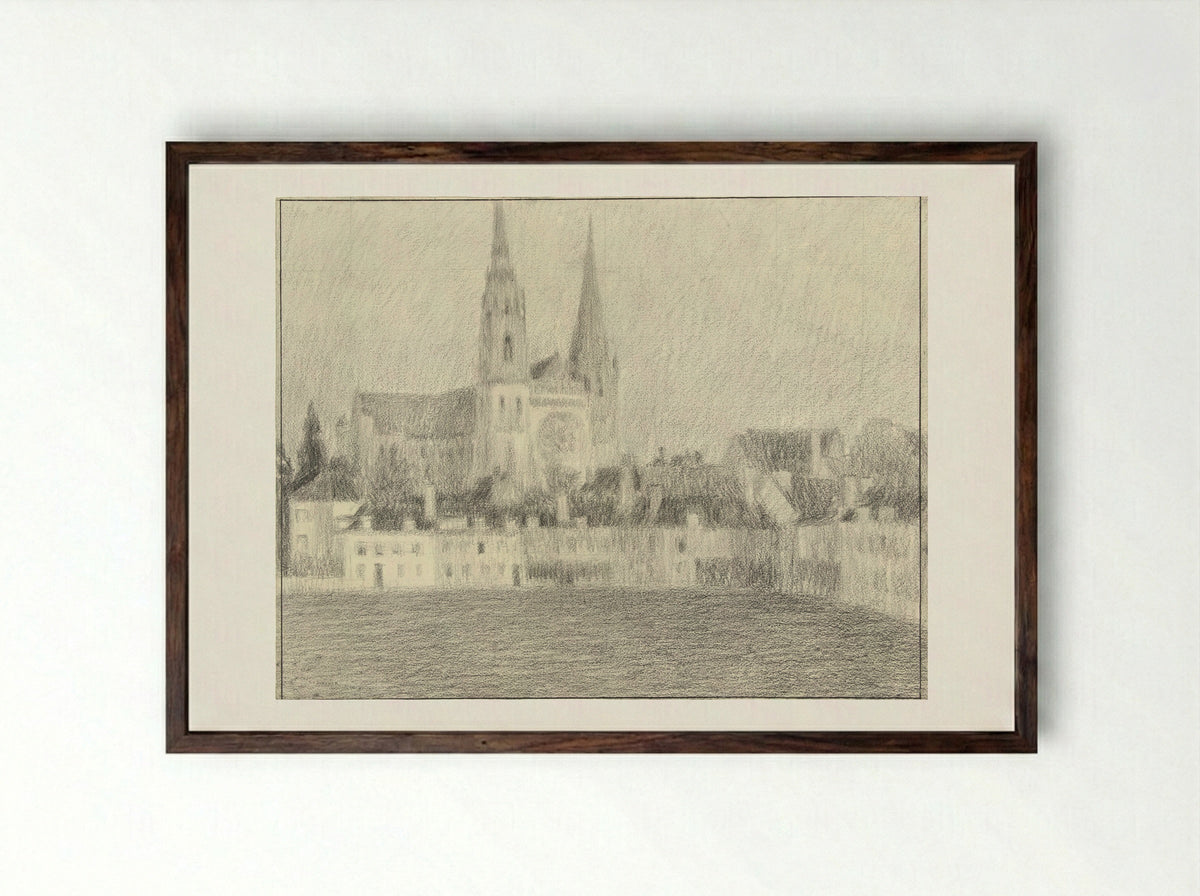 Gezicht op Chartres - Henri Eugène Le Sidaner - Framed Print Dark Wood