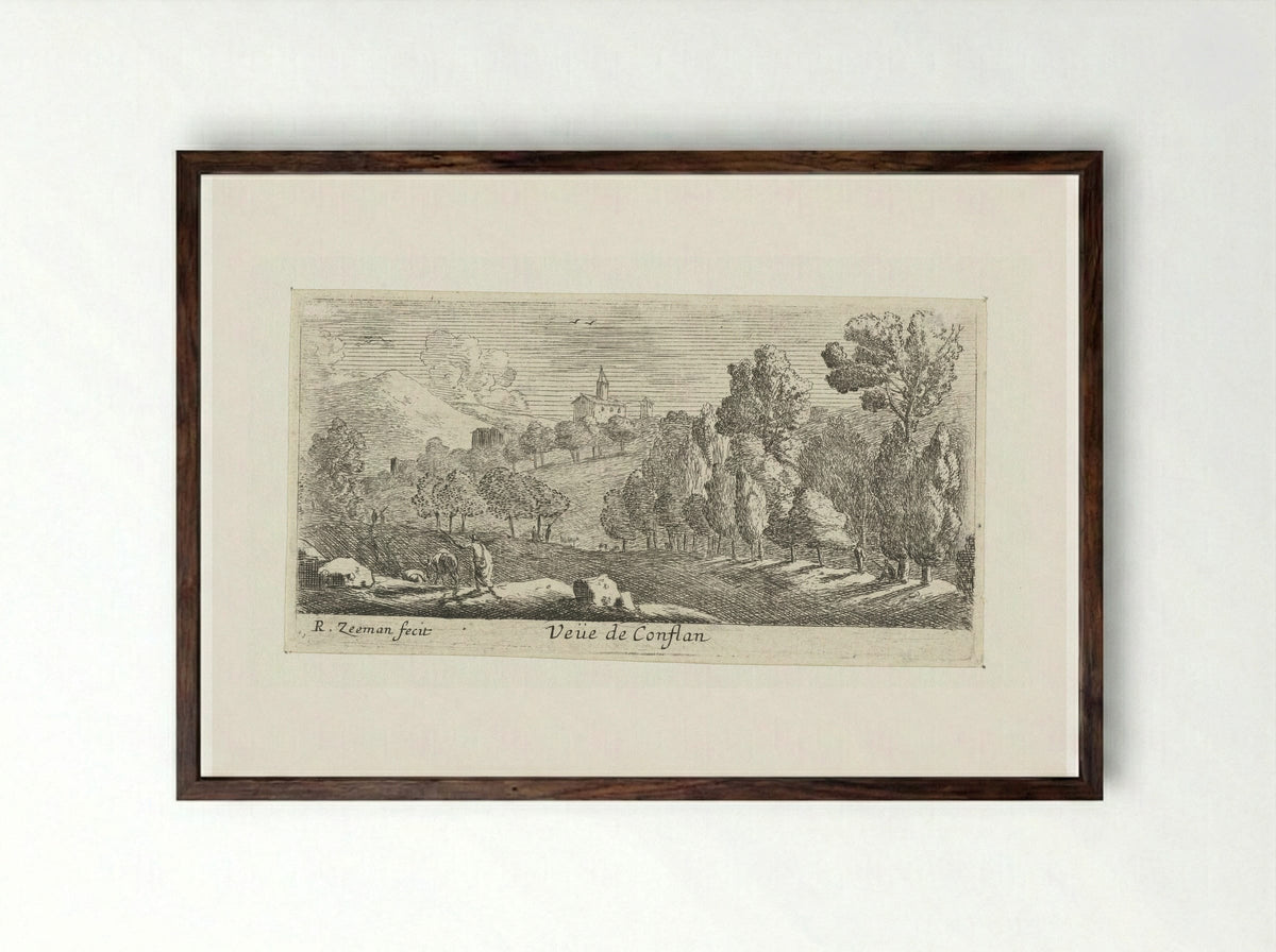 Gezicht op Conflans - Reinier Nooms - Framed Print Dark Wood