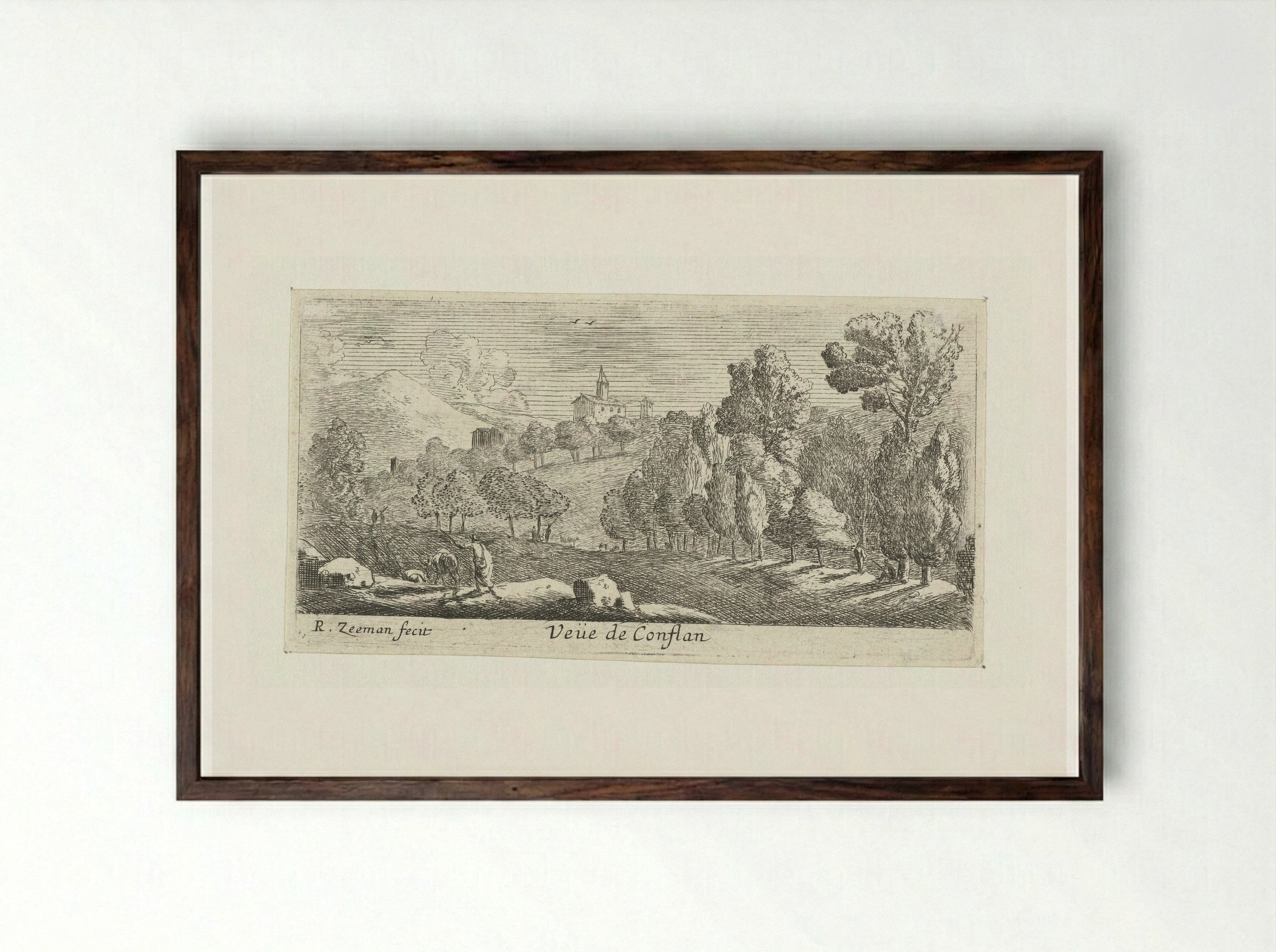 Gezicht op Conflans - Reinier Nooms - Framed Print Dark Wood