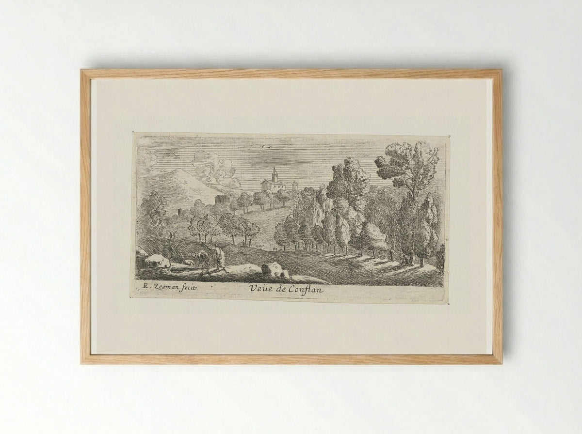 Gezicht op Conflans - Reinier Nooms - Framed Print Wood
