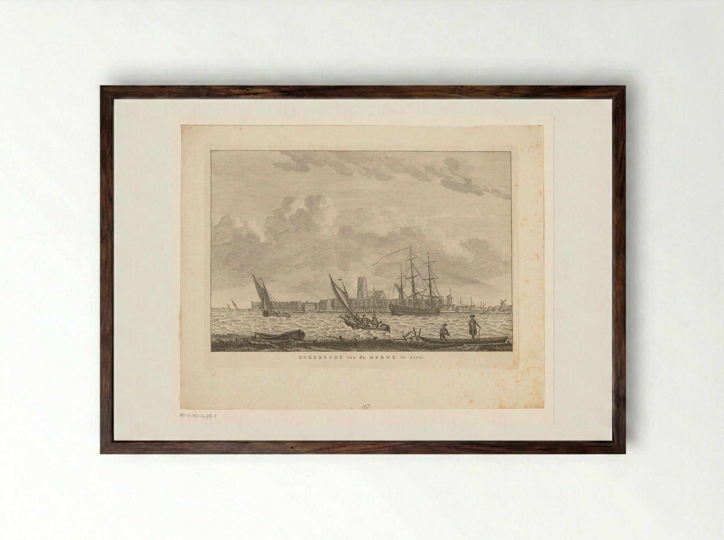 Gezicht op Dordrecht van de Merwe - Carel Frederik Bendorp (I) - Framed Print Dark Wood