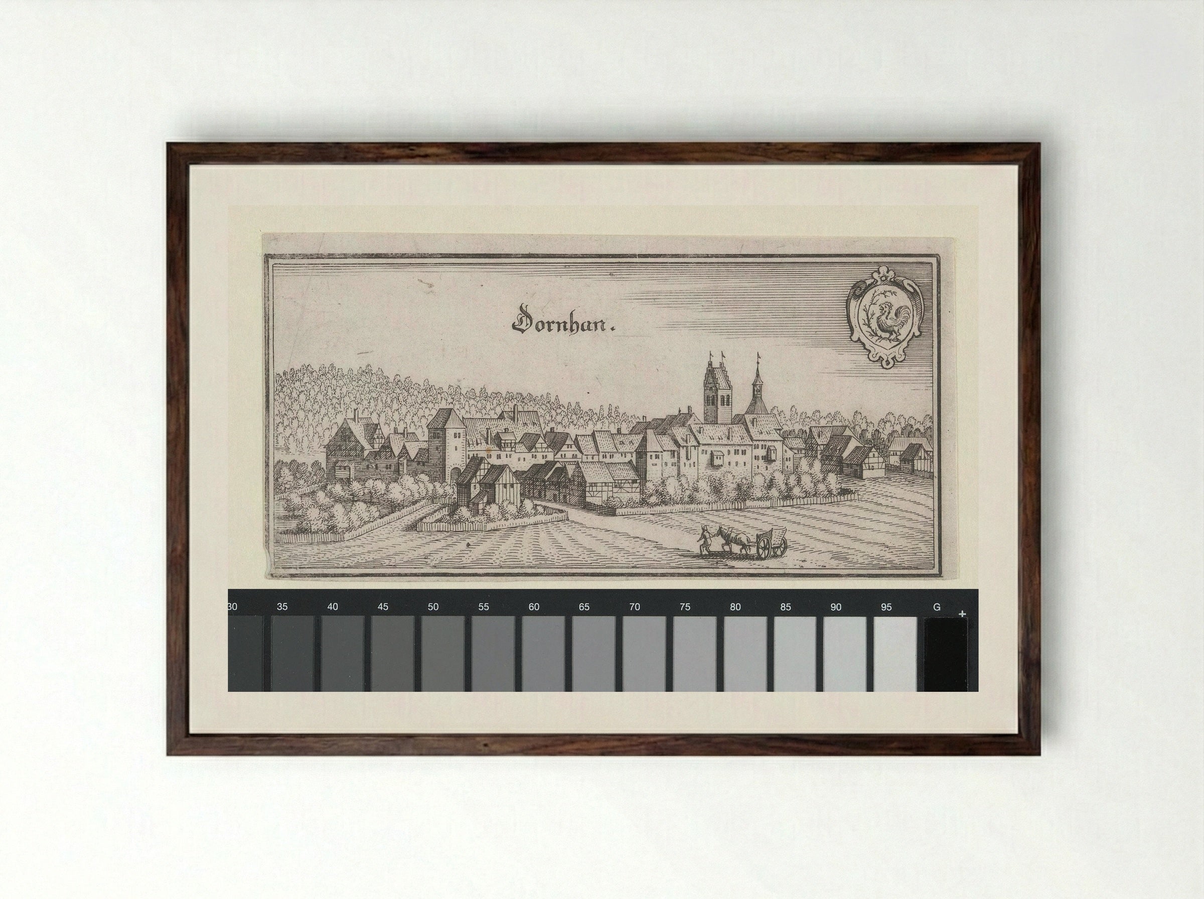 Gezicht op Dornhan - Matthäus Merian (I) - Framed Print Dark Wood