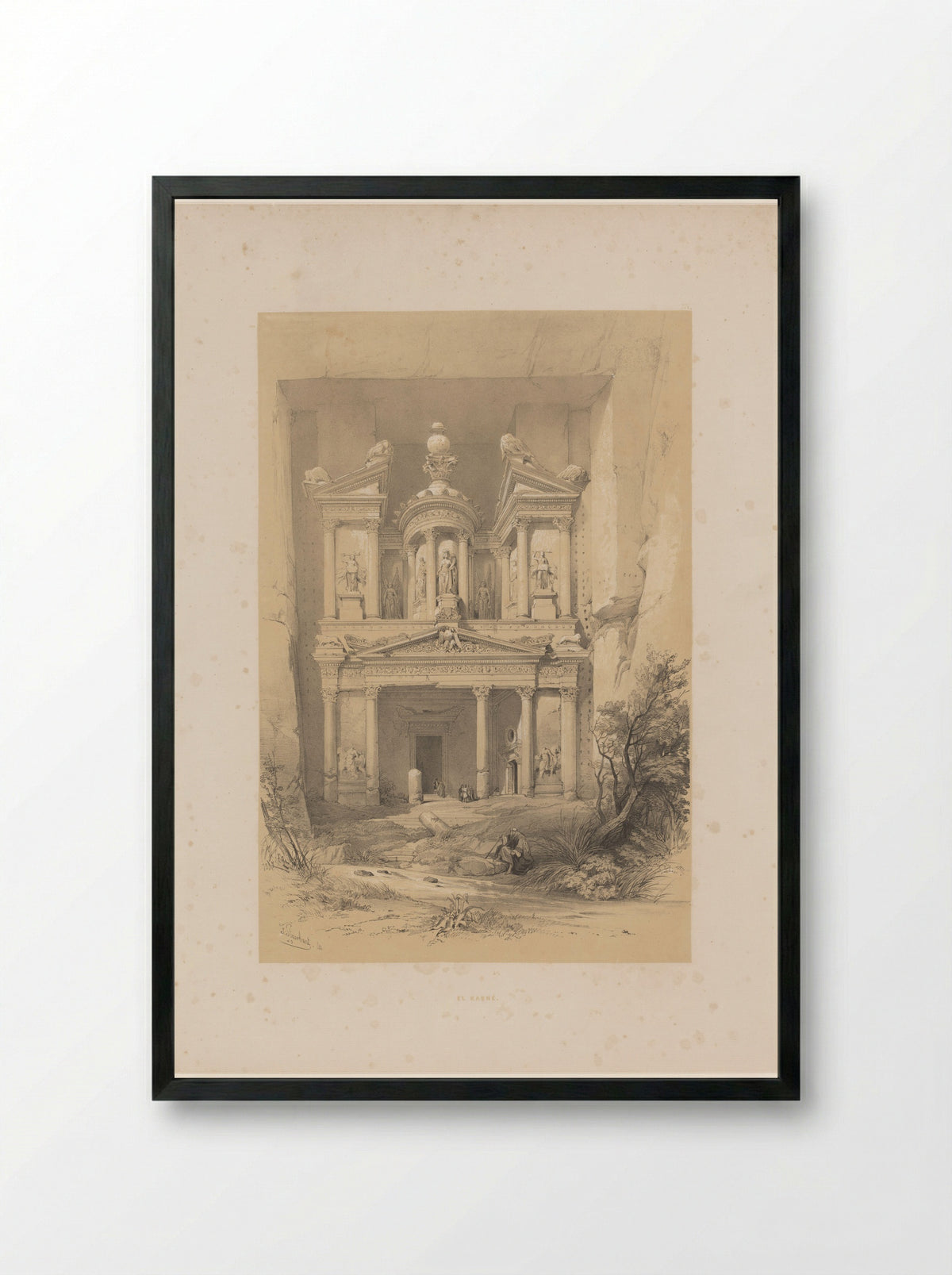 Gezicht op El Kasne te Petra - Jules Géruzet - Framed Print Black