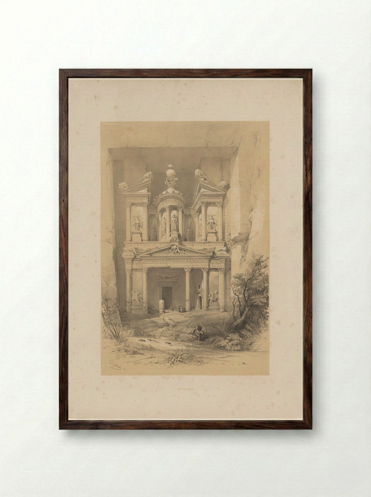 Gezicht op El Kasne te Petra - Jules Géruzet - Framed Print Dark Wood