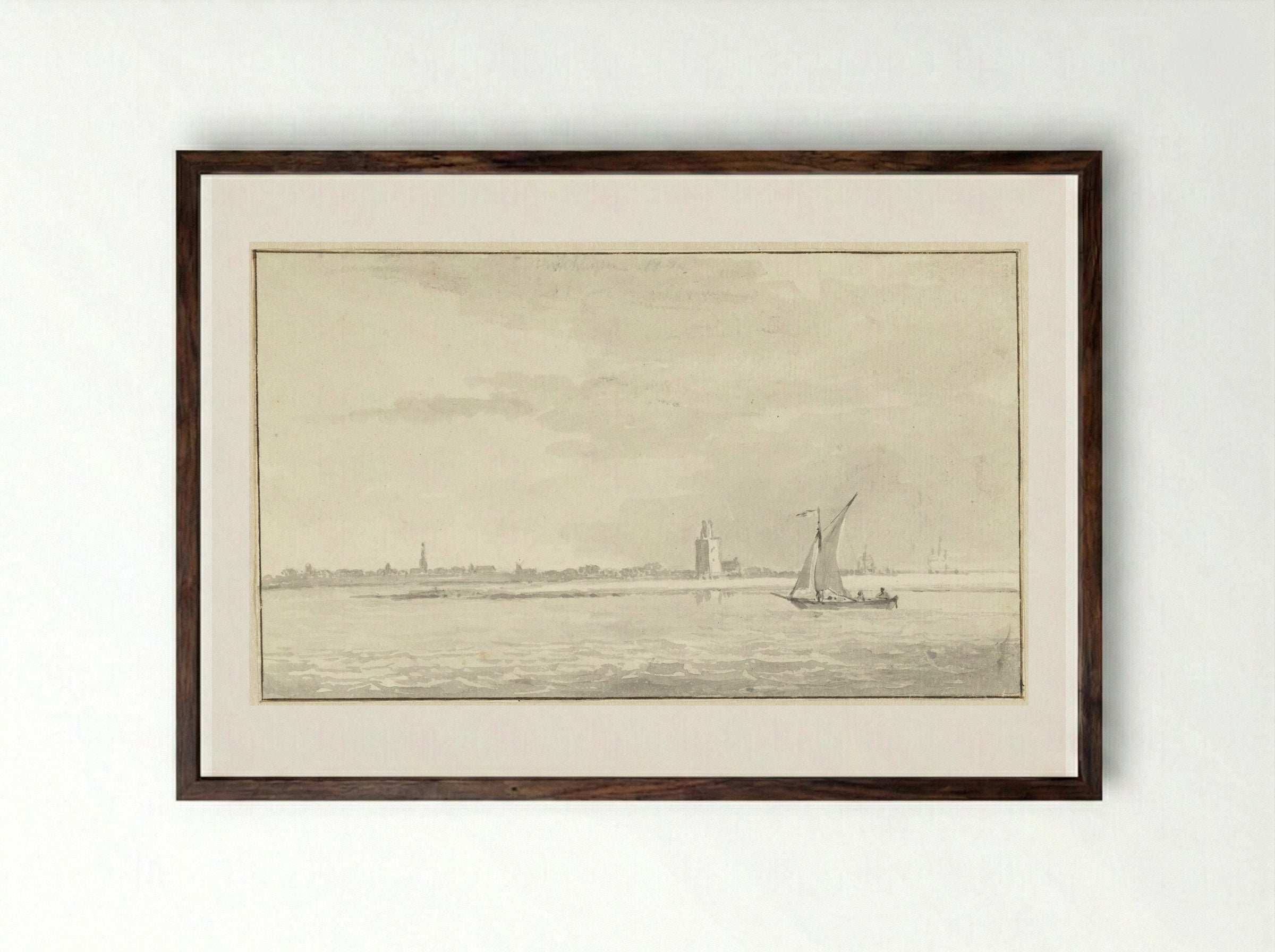 Gezicht op Enkhuizen van zee - Aert Schouman - Framed Print Dark Wood