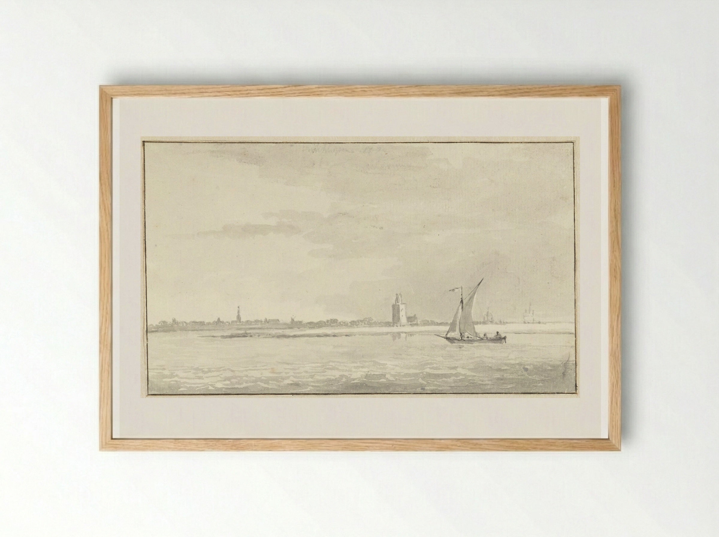 Gezicht op Enkhuizen van zee - Aert Schouman - Framed Print Wood