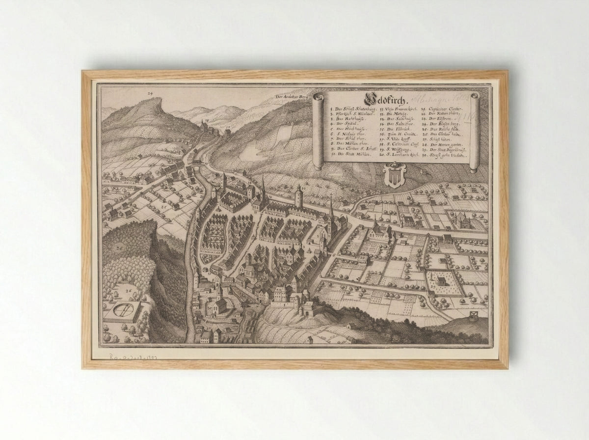 Gezicht op Feldkirch - Matthäus Merian (I) - Framed Print Wood