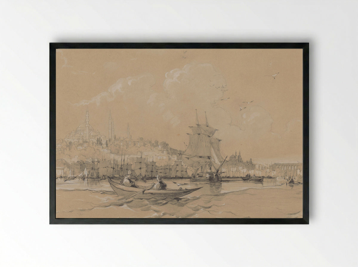 Gezicht op Istanbul, de oude stad, vanaf de Gouden Hoorn - Coke Smyth - Framed Print Black