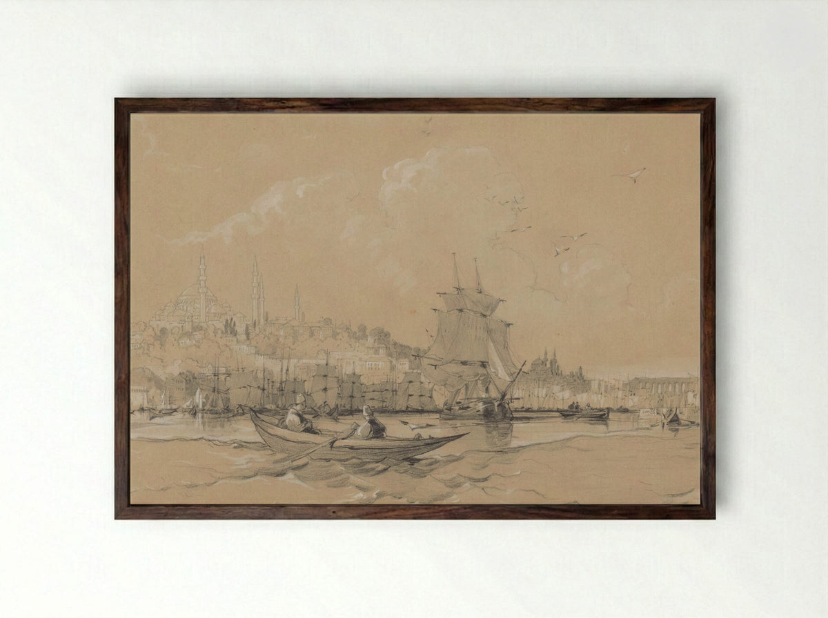 Gezicht op Istanbul, de oude stad, vanaf de Gouden Hoorn - Coke Smyth - Framed Print Dark Wood