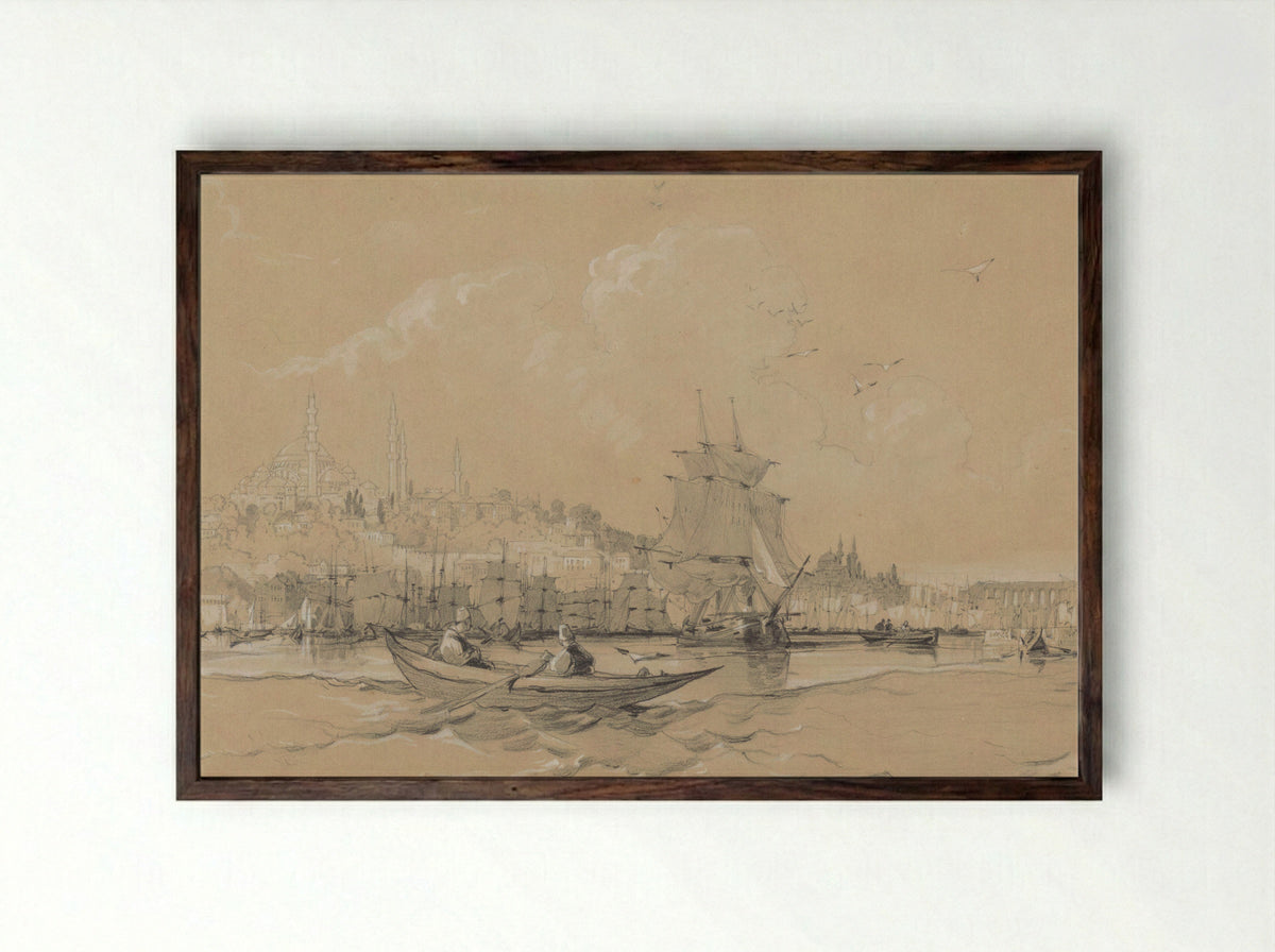 Gezicht op Istanbul, de oude stad, vanaf de Gouden Hoorn - Coke Smyth - Framed Print Dark Wood
