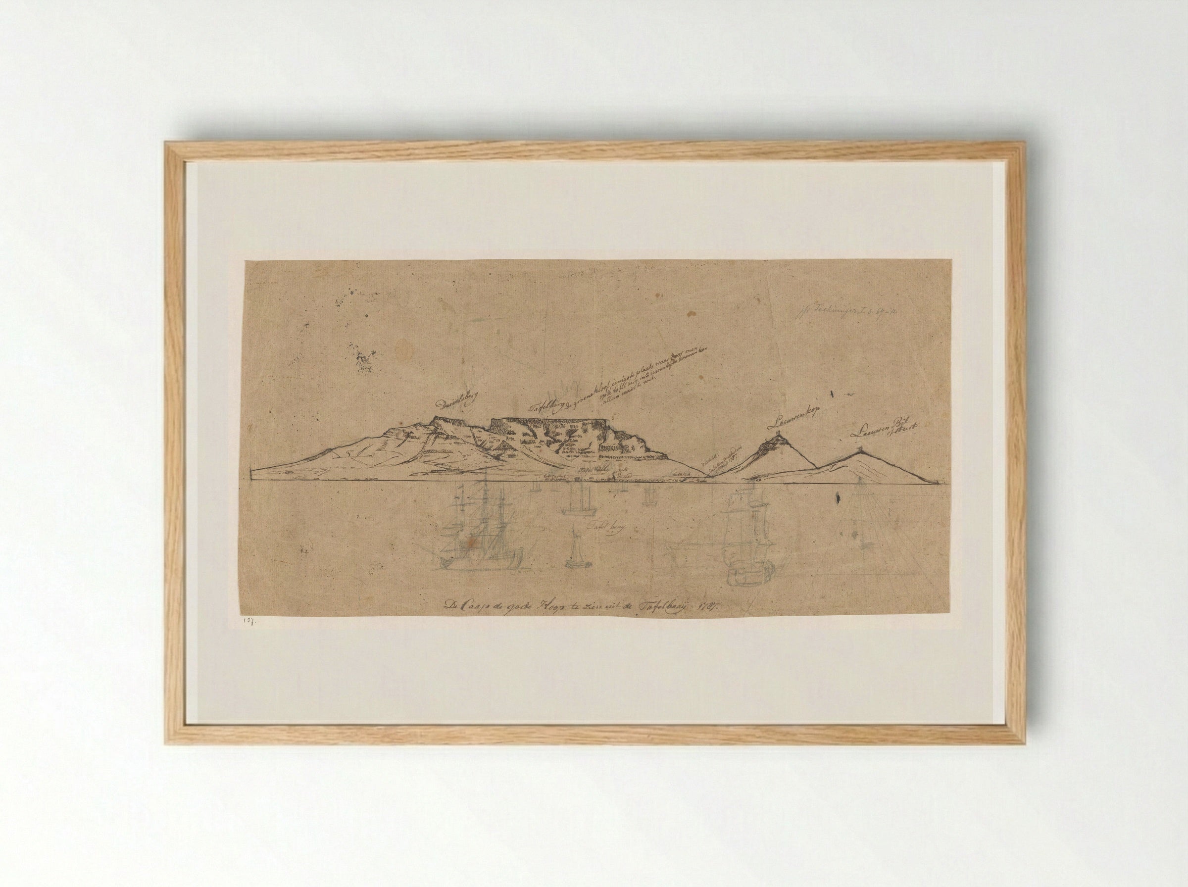 Gezicht op Kaap de Goede Hoop vanuit de Tafelbaai - Jan Brandes - Framed Print Wood
