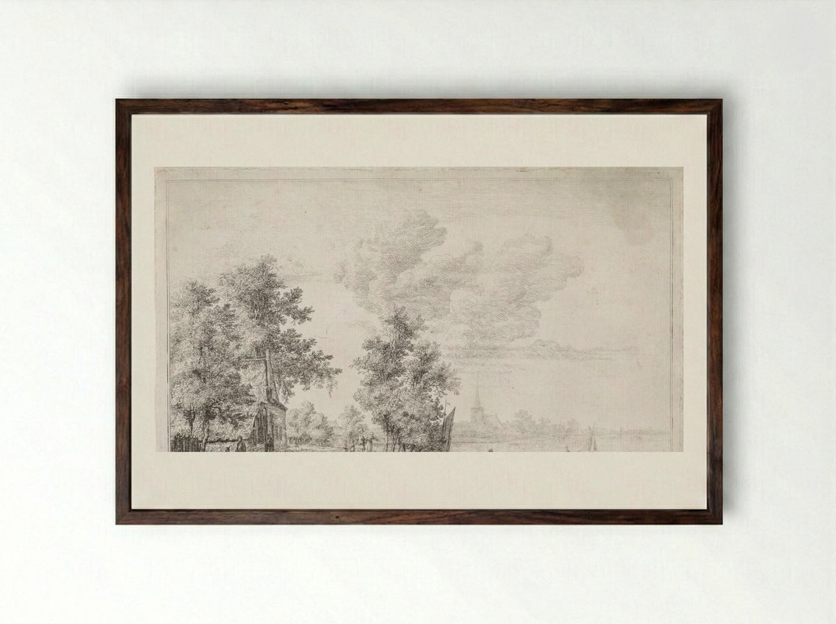 Gezicht op Lekkerkerk - Jacobus Versteegen - Framed Print Dark Wood