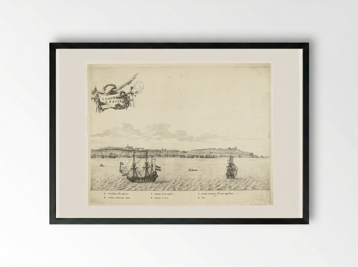 Gezicht op Luanda (rechterhelft) - Salomon Savery - Framed Print Black