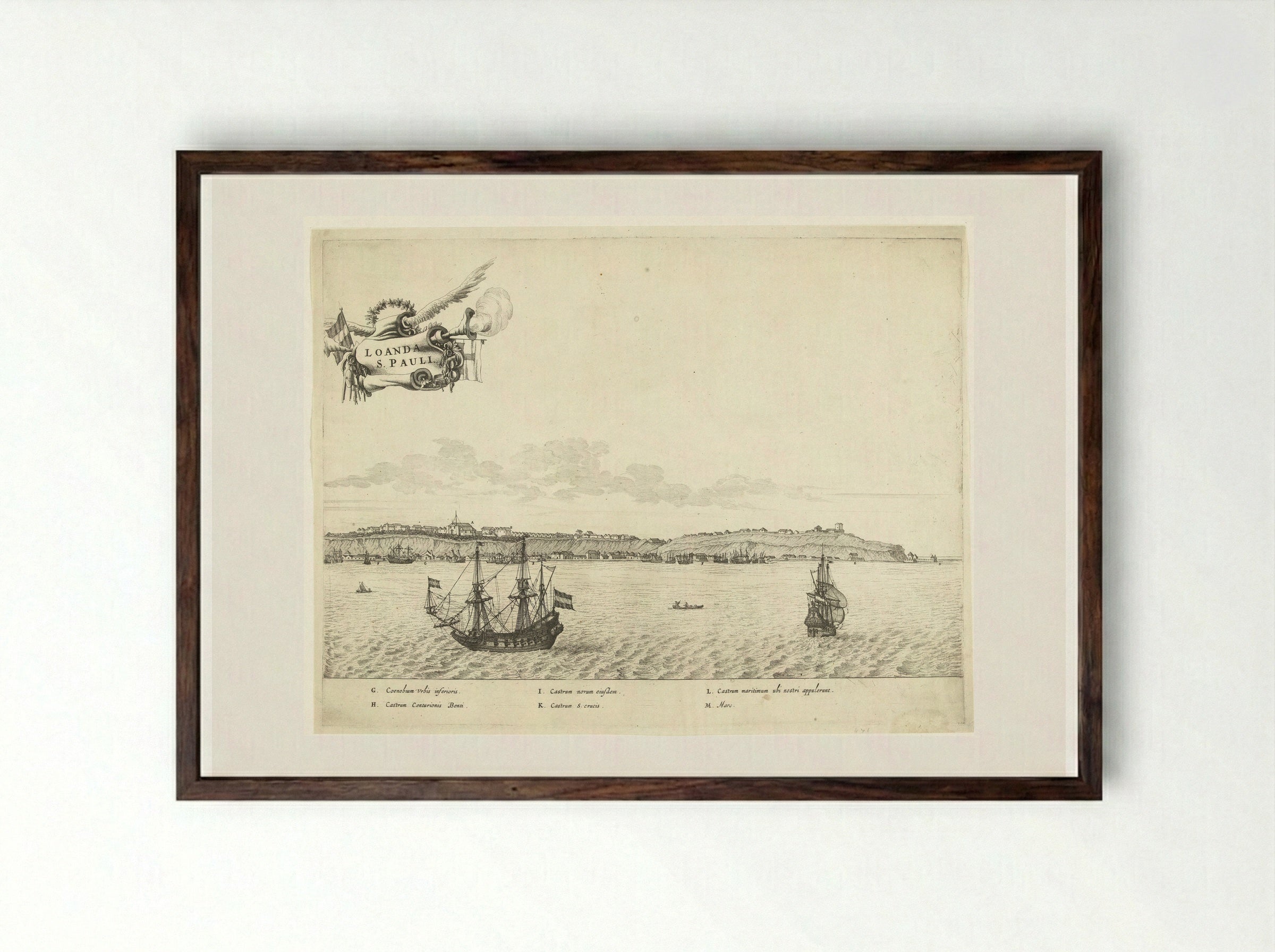 Gezicht op Luanda (rechterhelft) - Salomon Savery - Framed Print Dark Wood