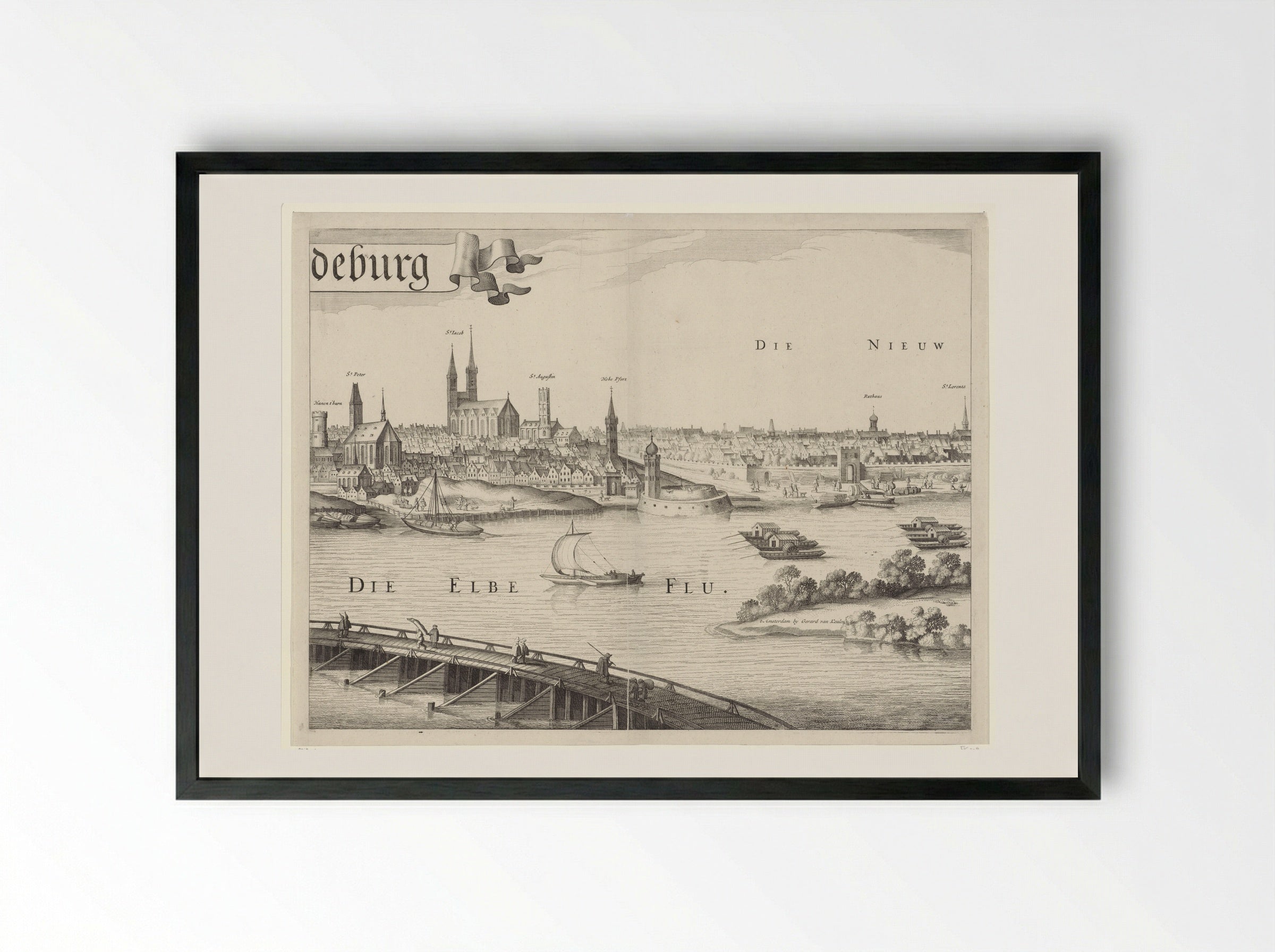 Gezicht op Maagdenburg, rechter middenblad - Jan van de Velde II - Framed Print Black
