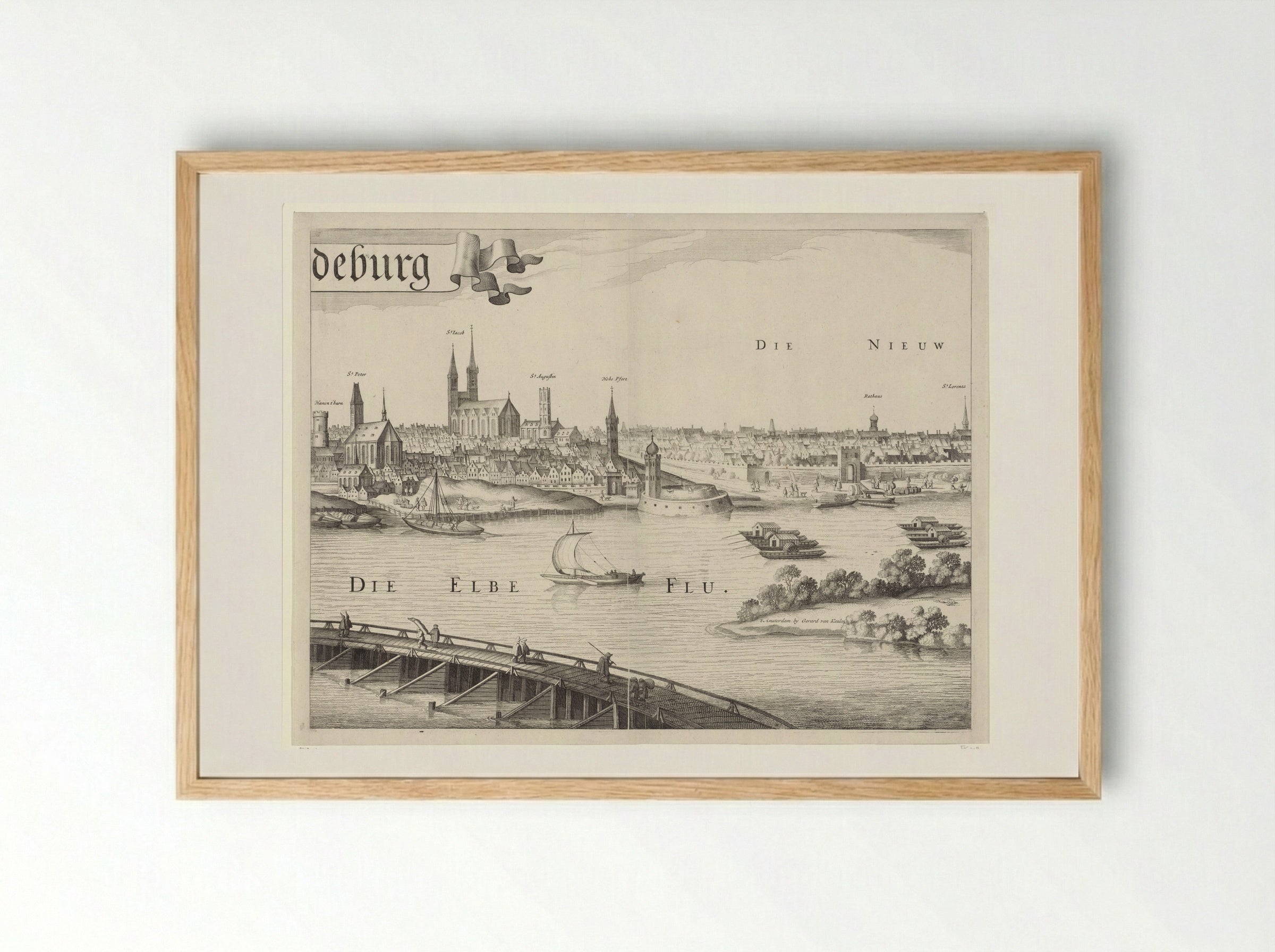 Gezicht op Maagdenburg, rechter middenblad - Jan van de Velde II - Framed Print Wood