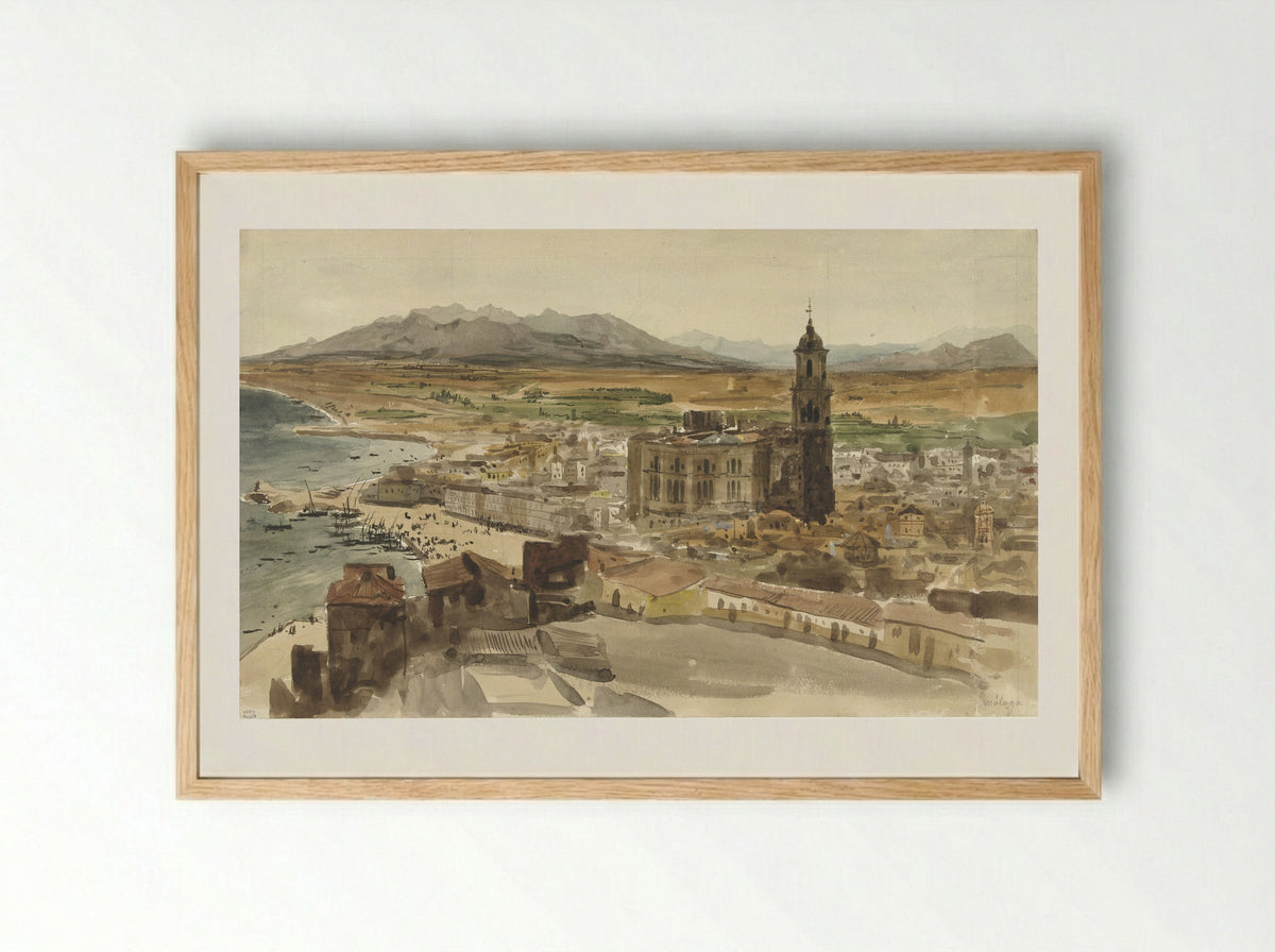 Gezicht op Malaga vanuit het Noorden - Adrien Dauzats - Framed Print Wood