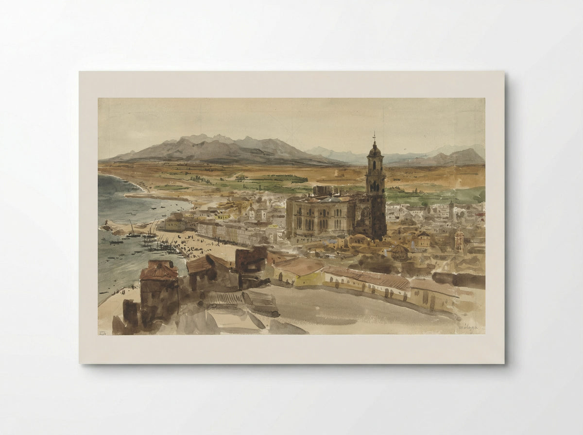 Gezicht op Malaga vanuit het Noorden - Adrien Dauzats - Poster
