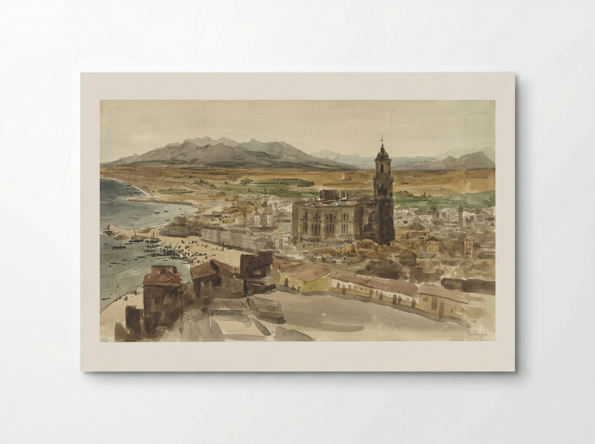 Gezicht op Malaga vanuit het Noorden - Adrien Dauzats - Poster