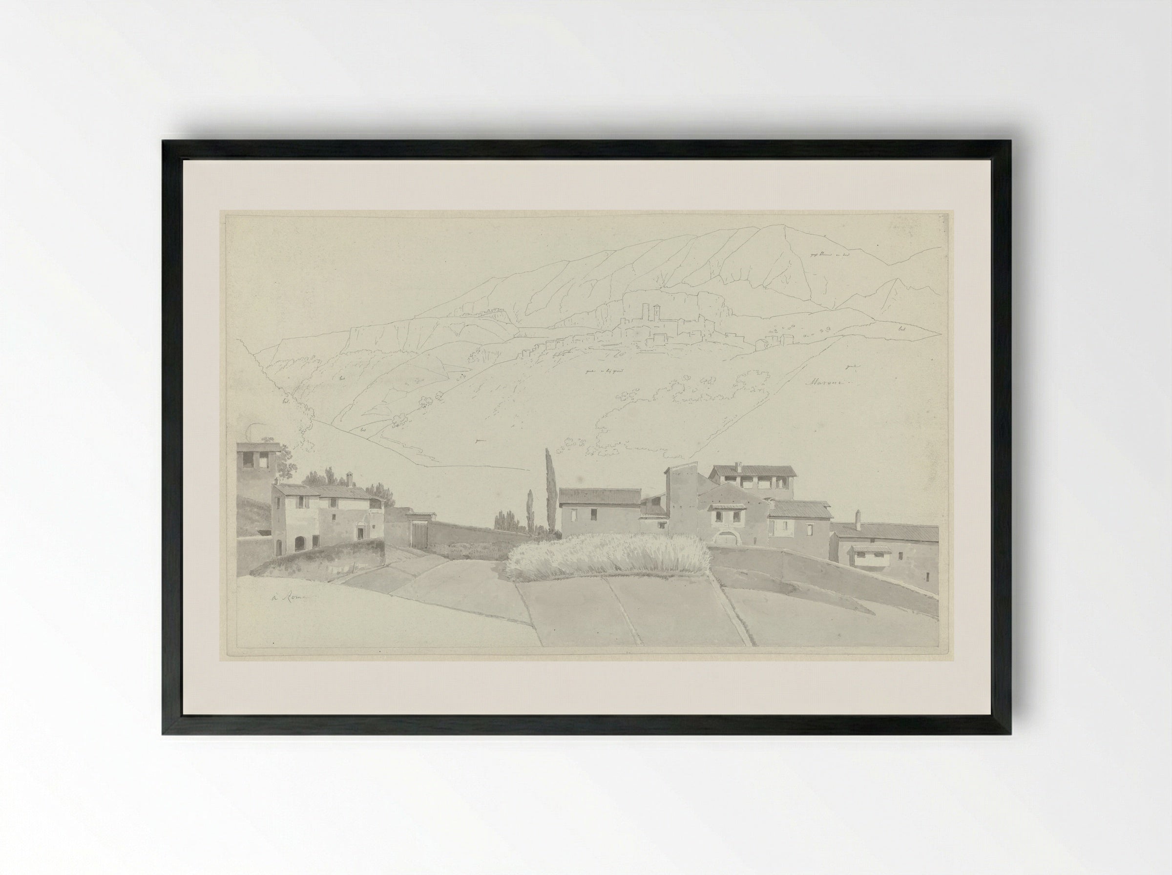 Gezicht op Marone, en huizen in of bij Rome - Josephus Augustus Knip - Framed Print Black
