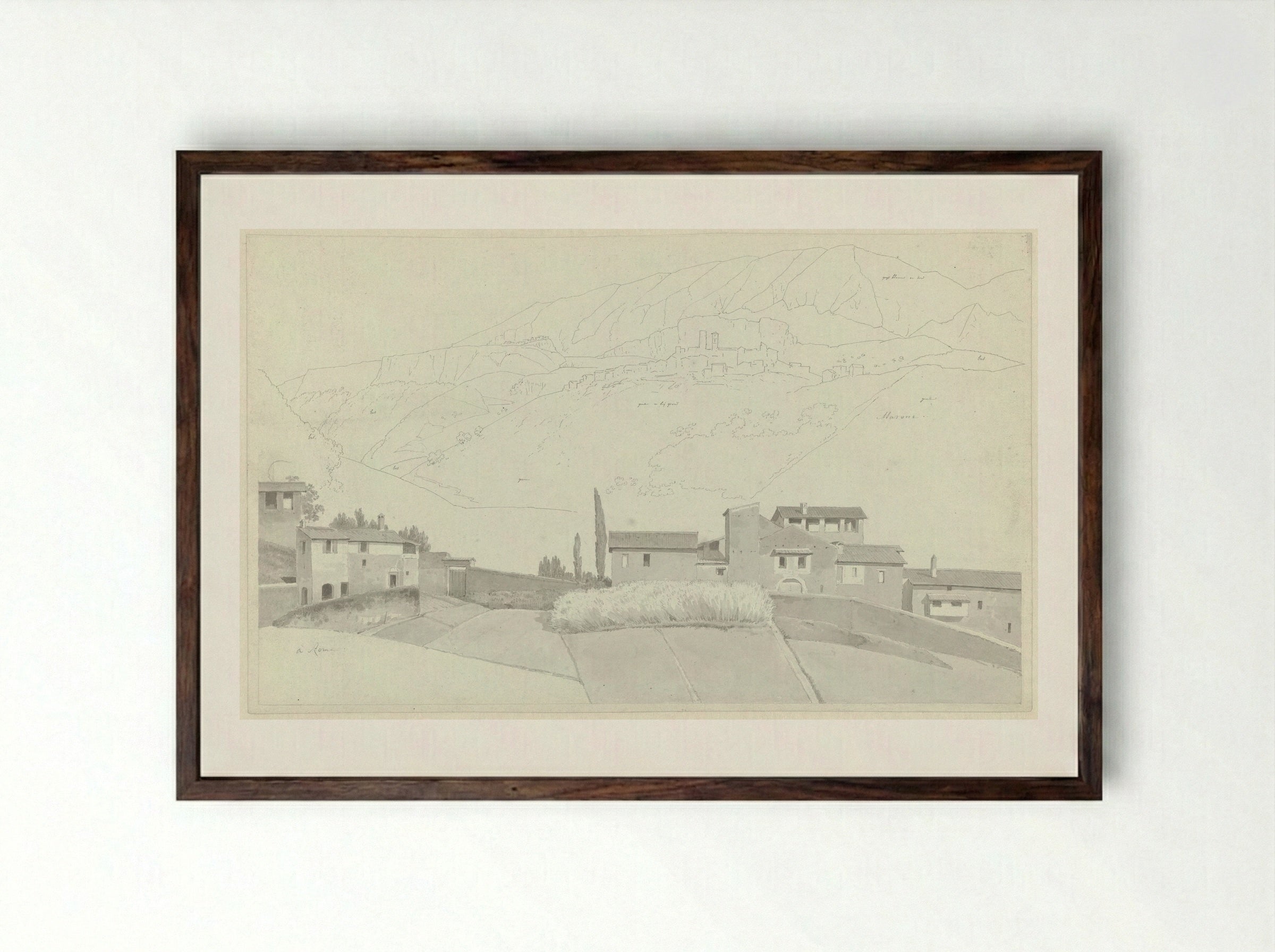 Gezicht op Marone, en huizen in of bij Rome - Josephus Augustus Knip - Framed Print Dark Wood