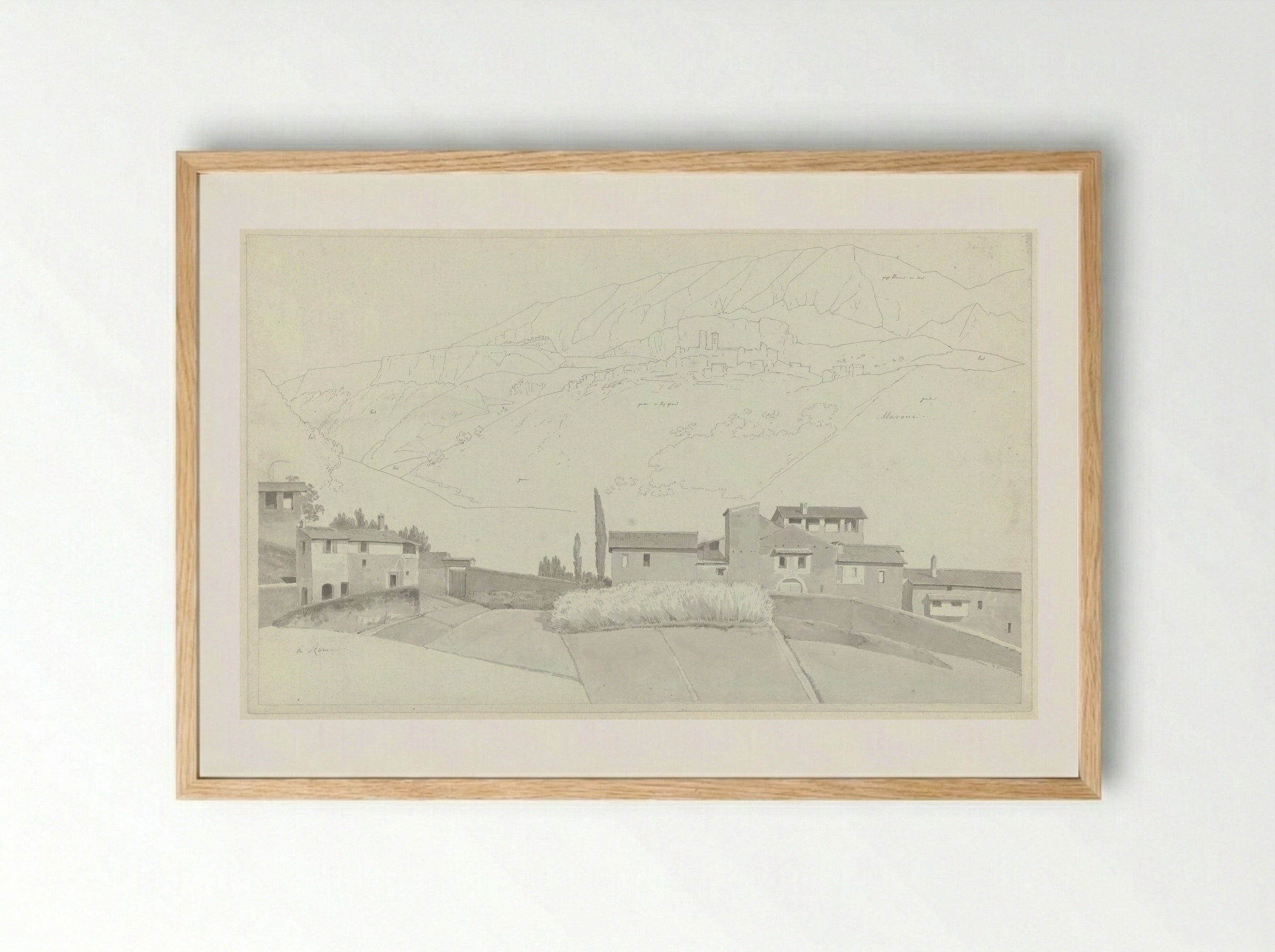 Gezicht op Marone, en huizen in of bij Rome - Josephus Augustus Knip - Framed Print Wood