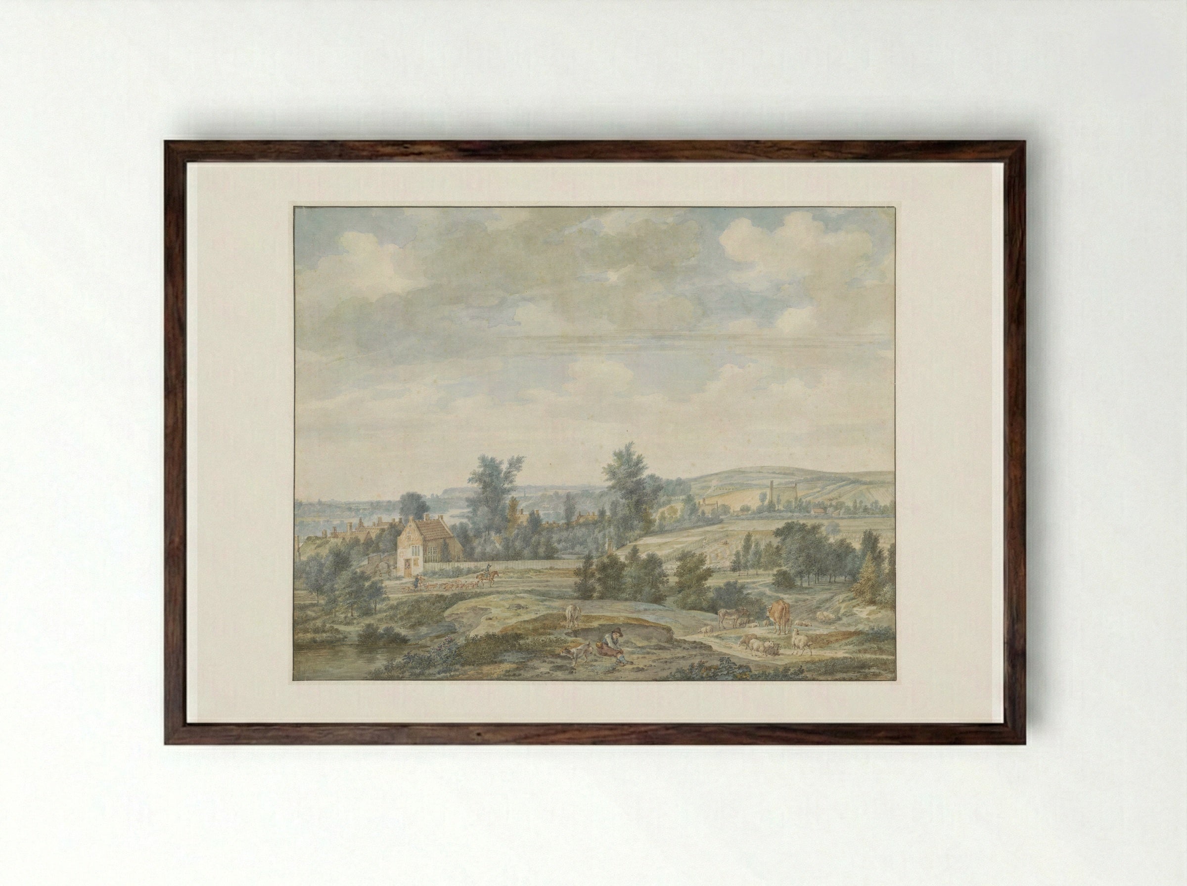 Gezicht op Middachten en Dieren - Aert Schouman - Framed Print Dark Wood
