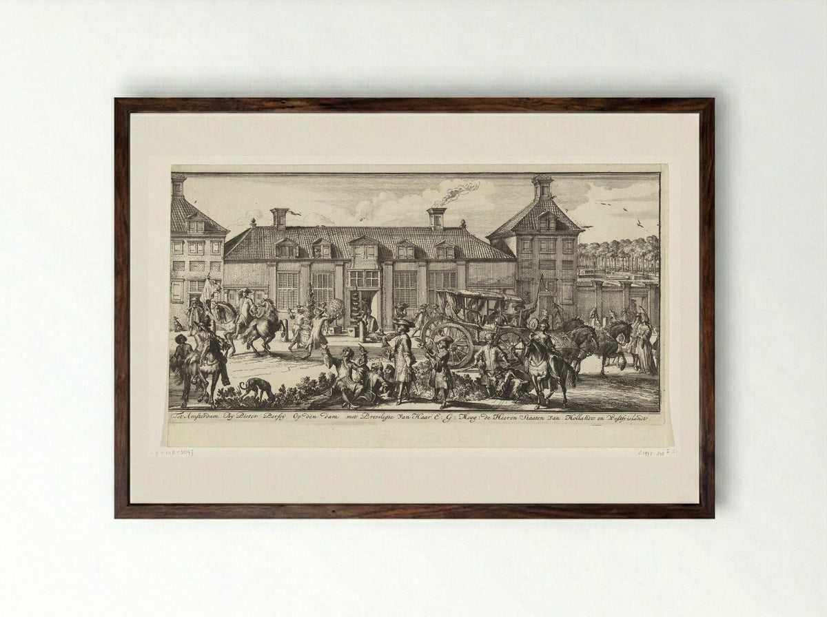 Gezicht op Paleis Het Loo (profiel, rechterdeel) - Romeyn de Hooghe - Framed Print Dark Wood