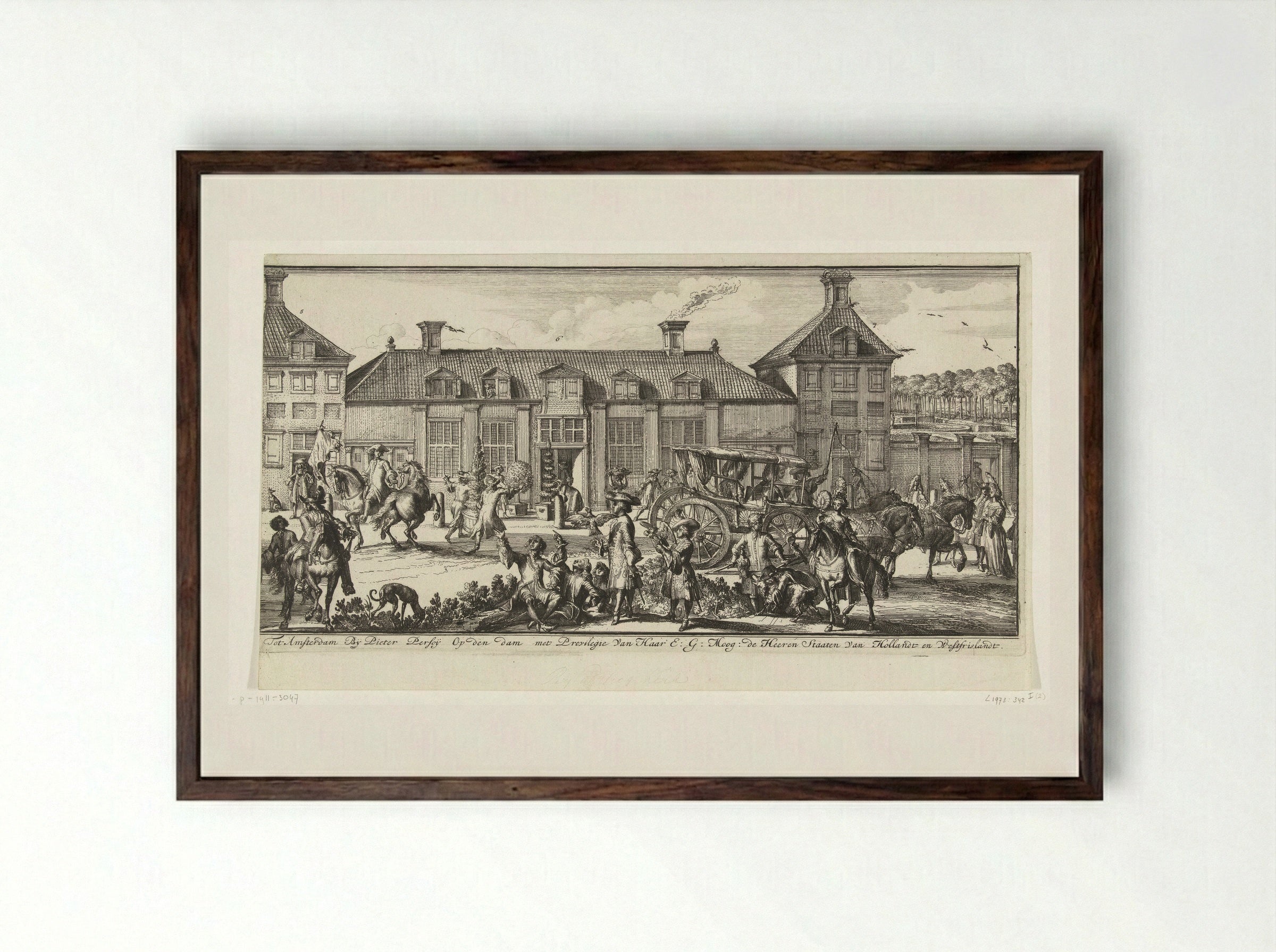 Gezicht op Paleis Het Loo (profiel, rechterdeel) - Romeyn de Hooghe - Framed Print Dark Wood