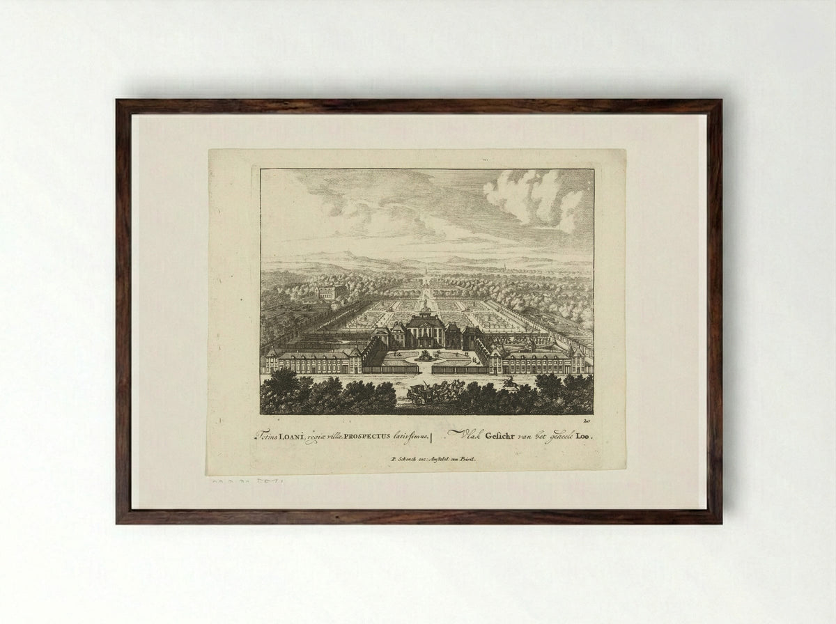 Gezicht op Paleis Het Loo vanuit vogelvlucht - Jan van Call (I) - Framed Print Dark Wood