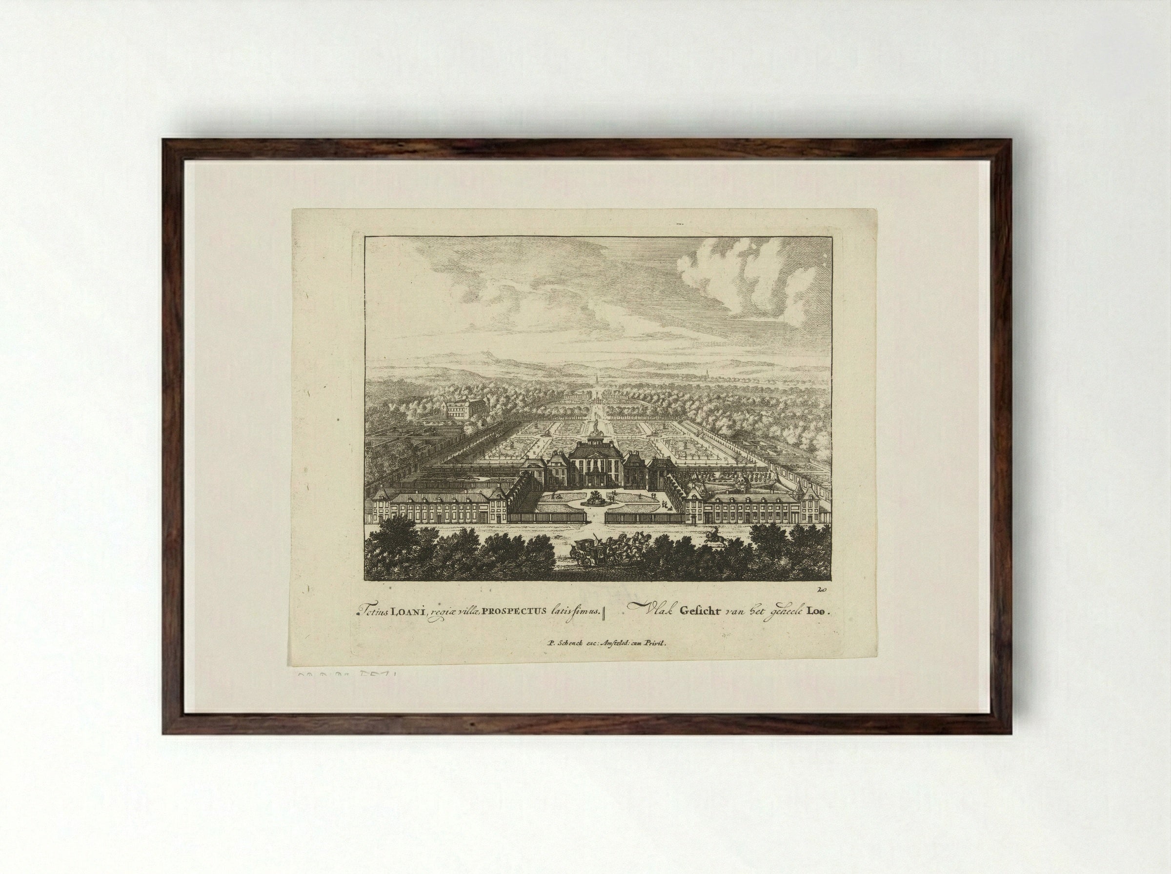 Gezicht op Paleis Het Loo vanuit vogelvlucht - Jan van Call (I) - Framed Print Dark Wood