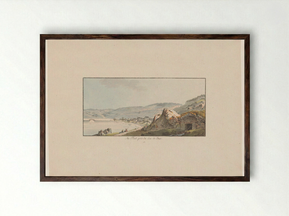 Gezicht op Pout bij het Lac de Joux - Johann Ludwig Aberli - Framed Print Dark Wood