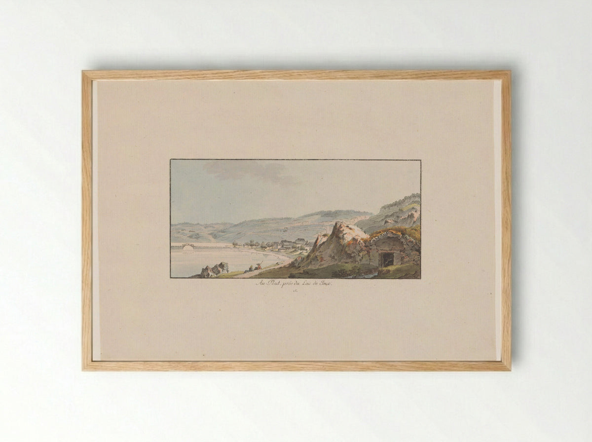 Gezicht op Pout bij het Lac de Joux - Johann Ludwig Aberli - Framed Print Wood