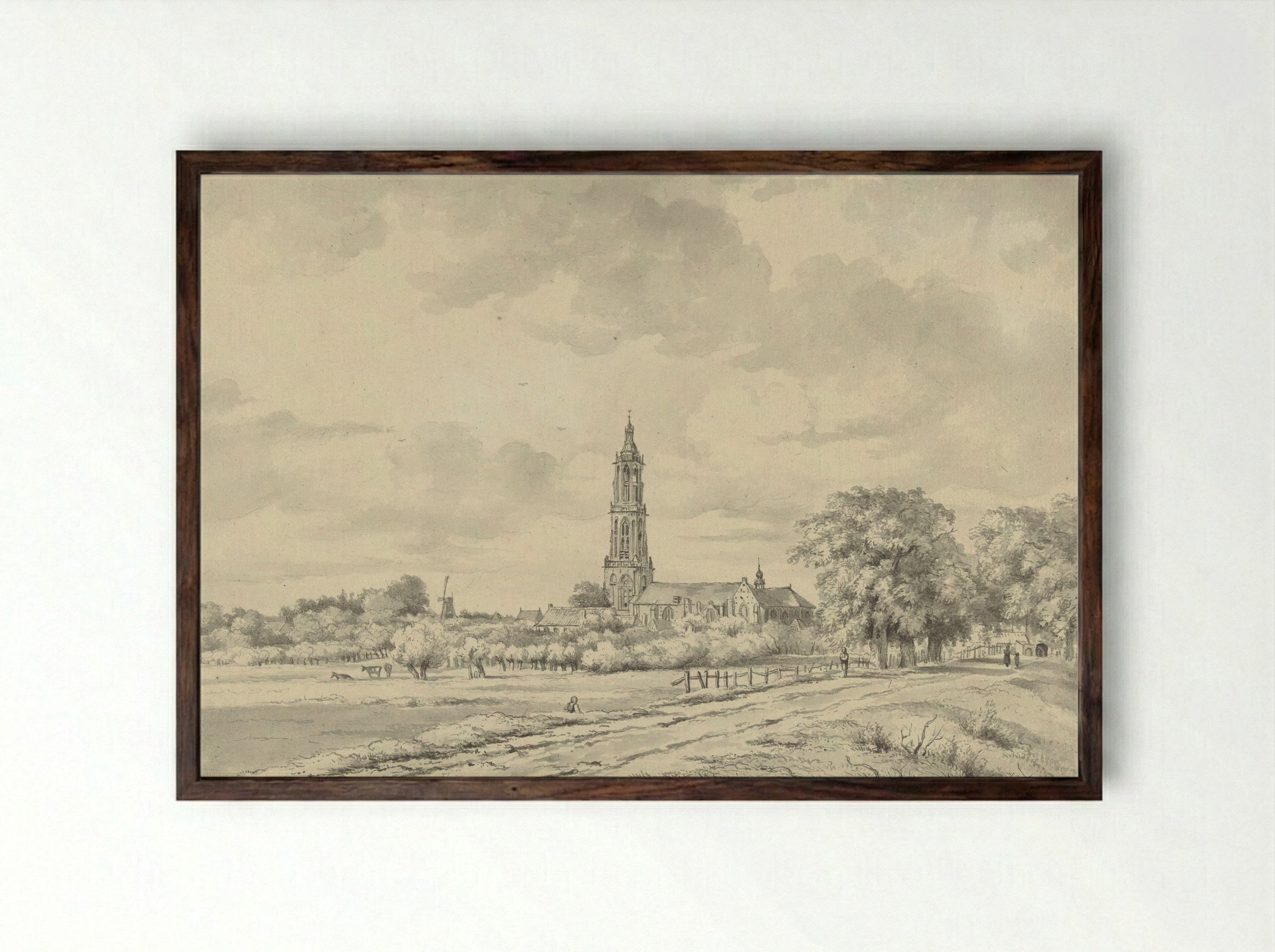 Gezicht op Rhenen - Arnoldus Johannes Eymer - Framed Print Dark Wood