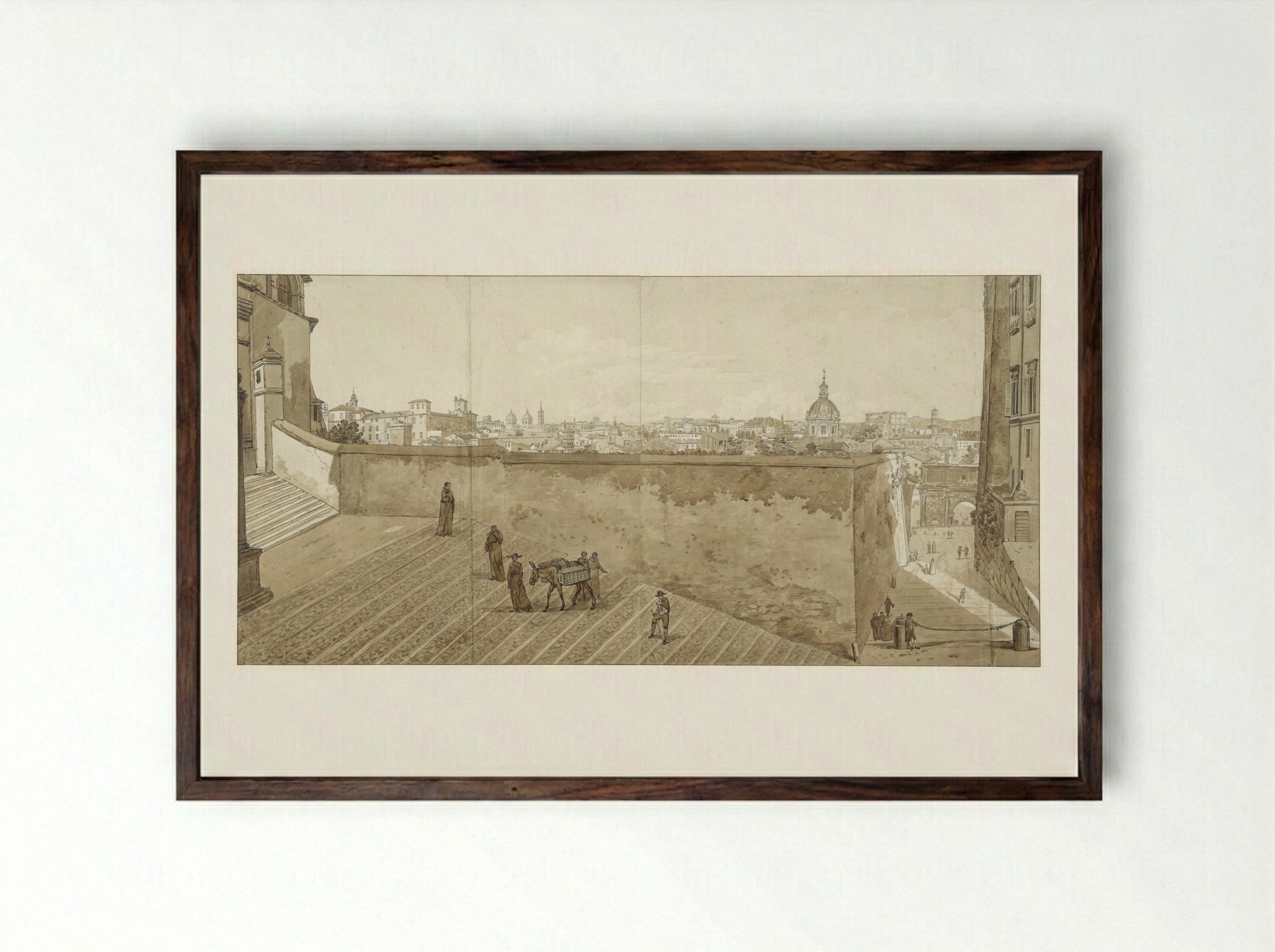 Gezicht op Rome vanaf het Capitool - Jean Grandjean - Framed Print Dark Wood